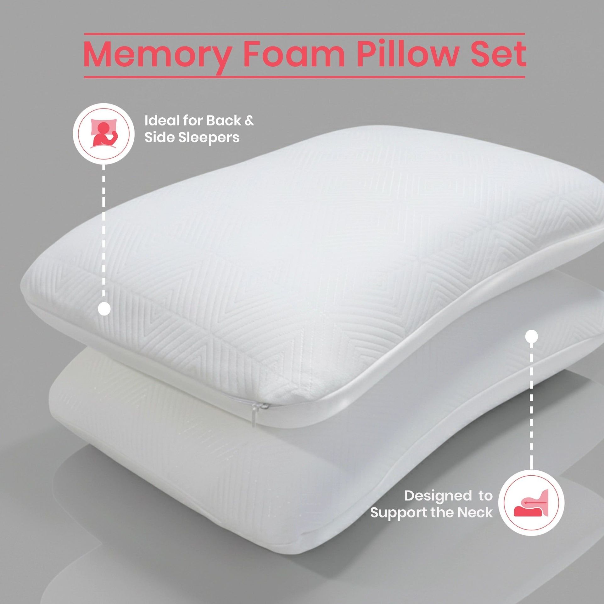 Solid White Set of 2 Memory Foam Pillow | Flexi Haven
