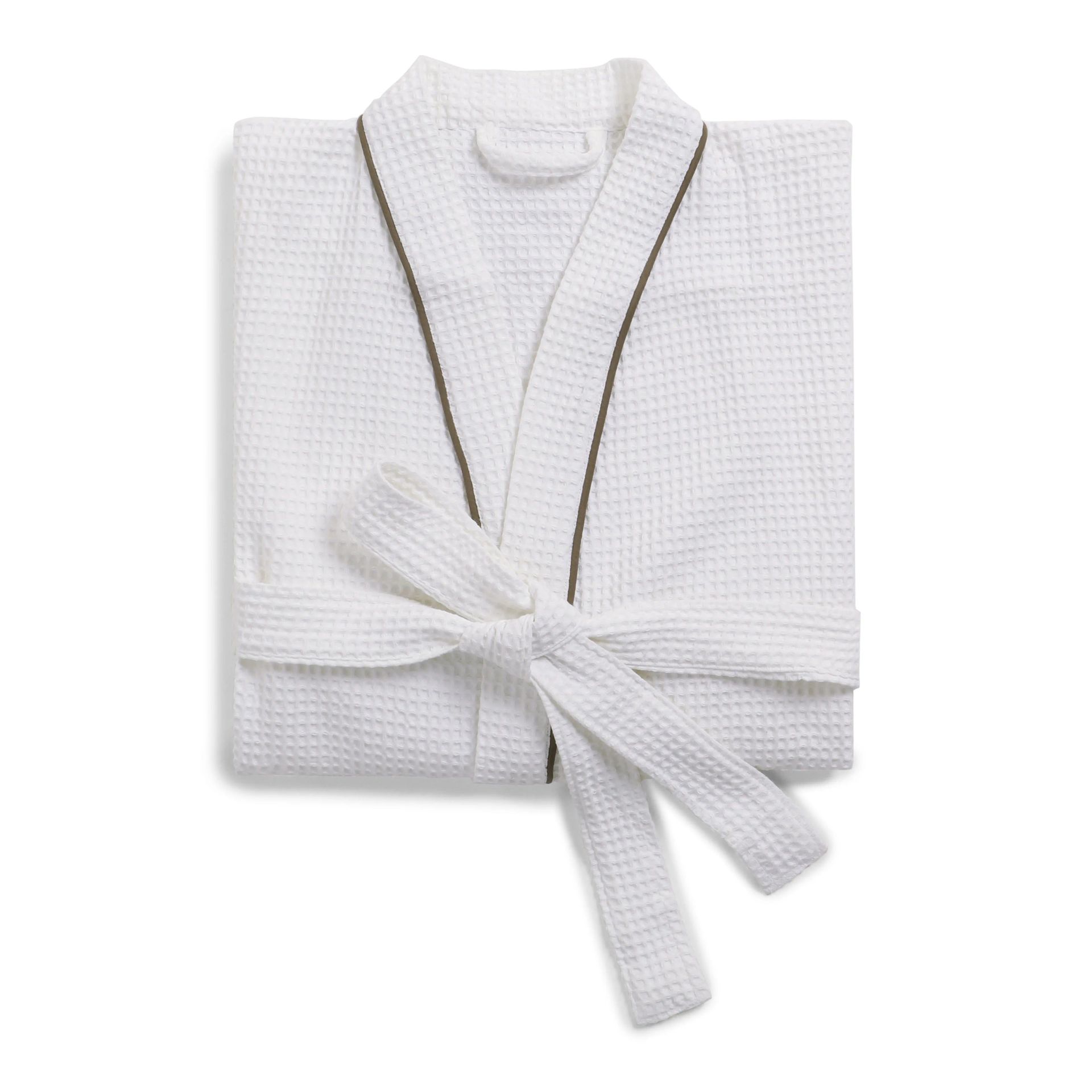Solid Waffle 280 GSM 100% Cotton White Medium Bath Robe | Paleto