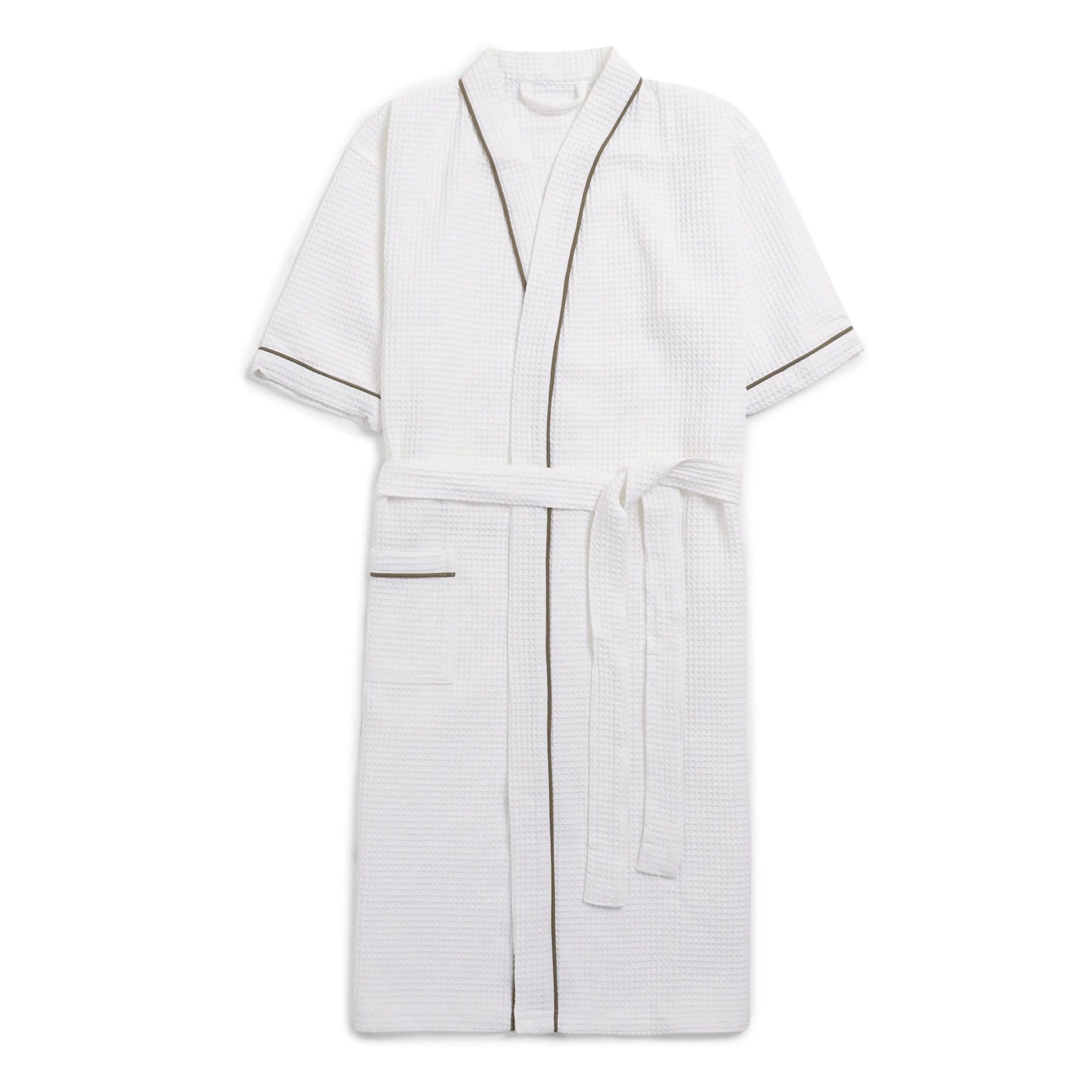 Solid Waffle 280 GSM 100% Cotton White Medium Bath Robe | Paleto