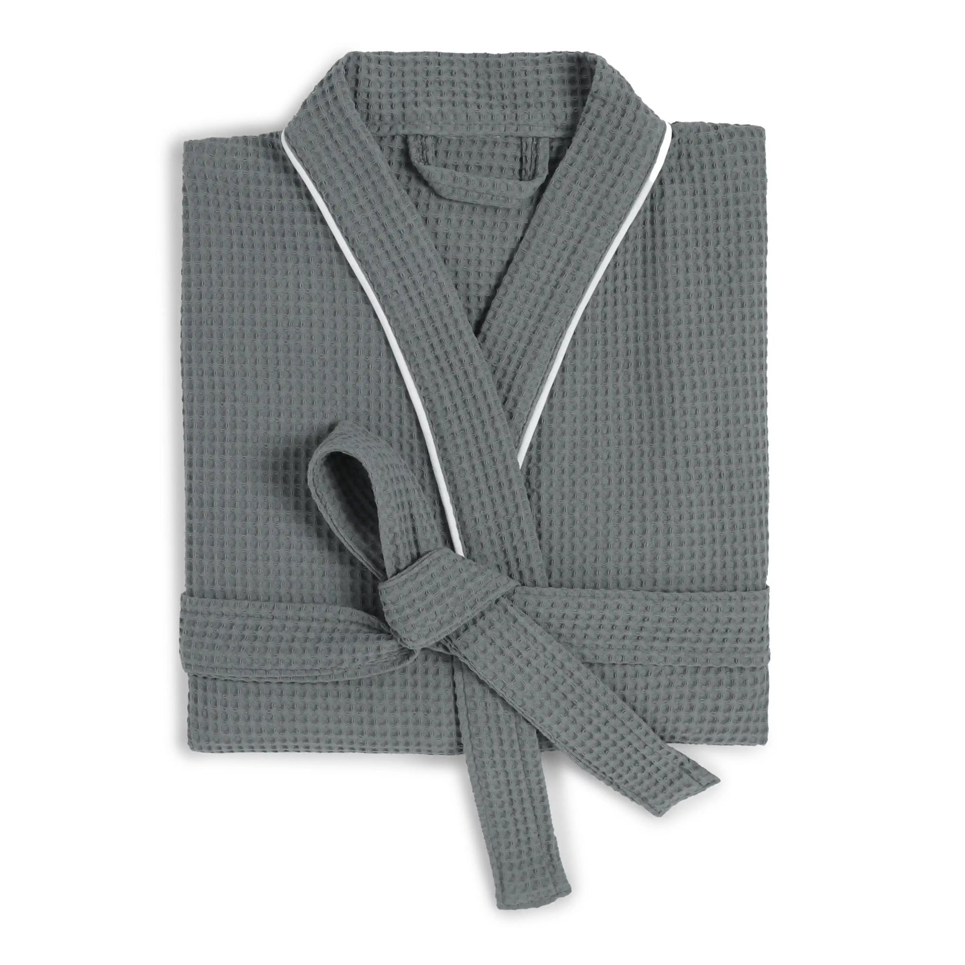 Solid Waffle 280 GSM 100% Cotton Grey Medium Bath Robe | Paleto