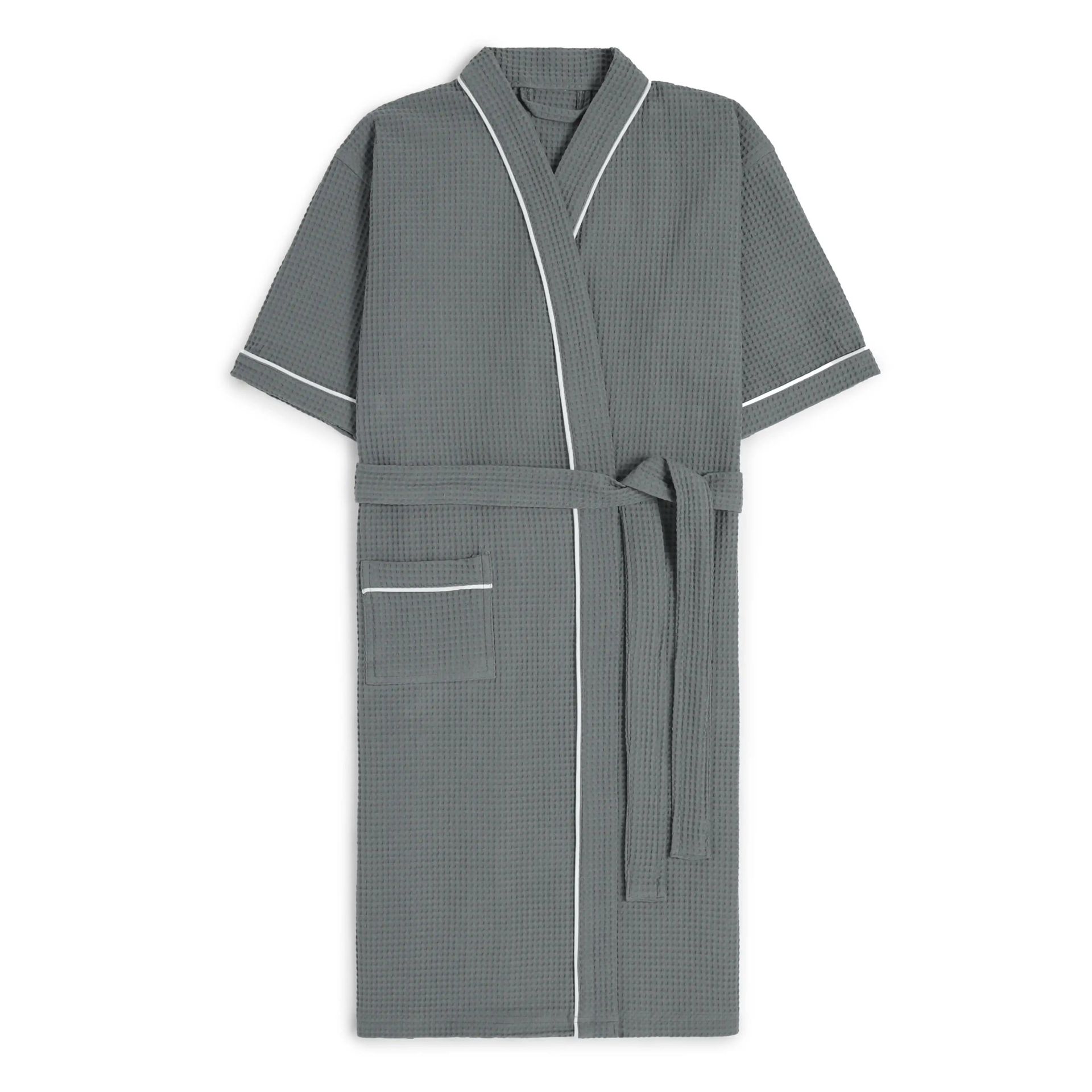 Solid Waffle 280 GSM 100% Cotton Grey Medium Bath Robe | Paleto