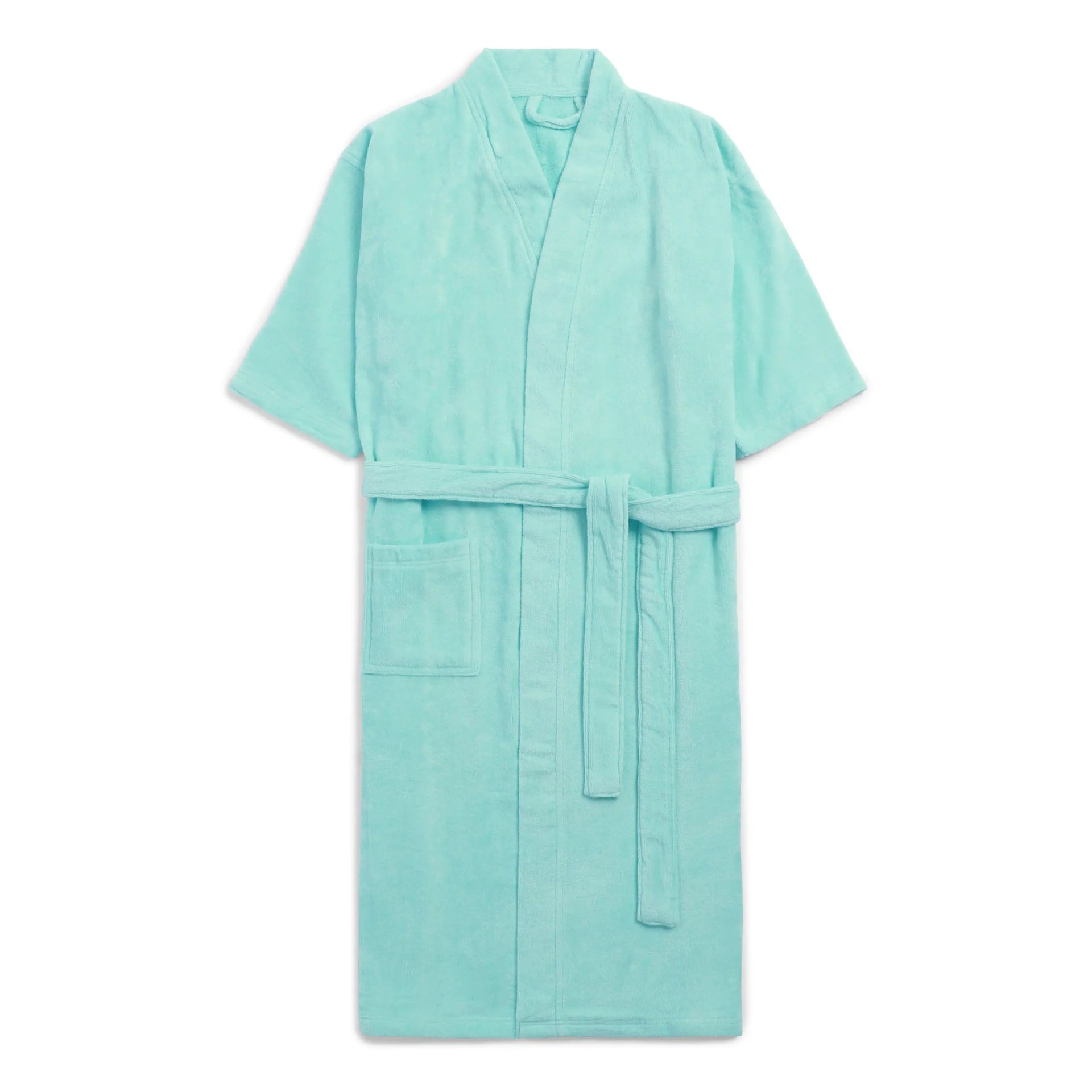 Solid Dyed 360 GSM 100% Cotton Aqua Medium Bath Robe | Paleto