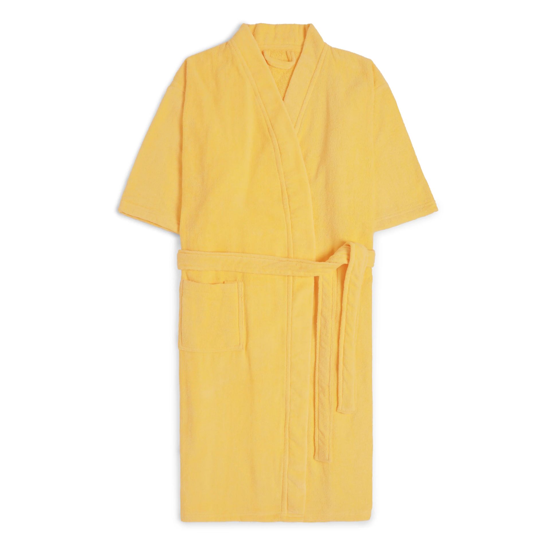 Solid Dyed 360 GSM 100% Cotton Yellow Medium Bath Robe | Paleto