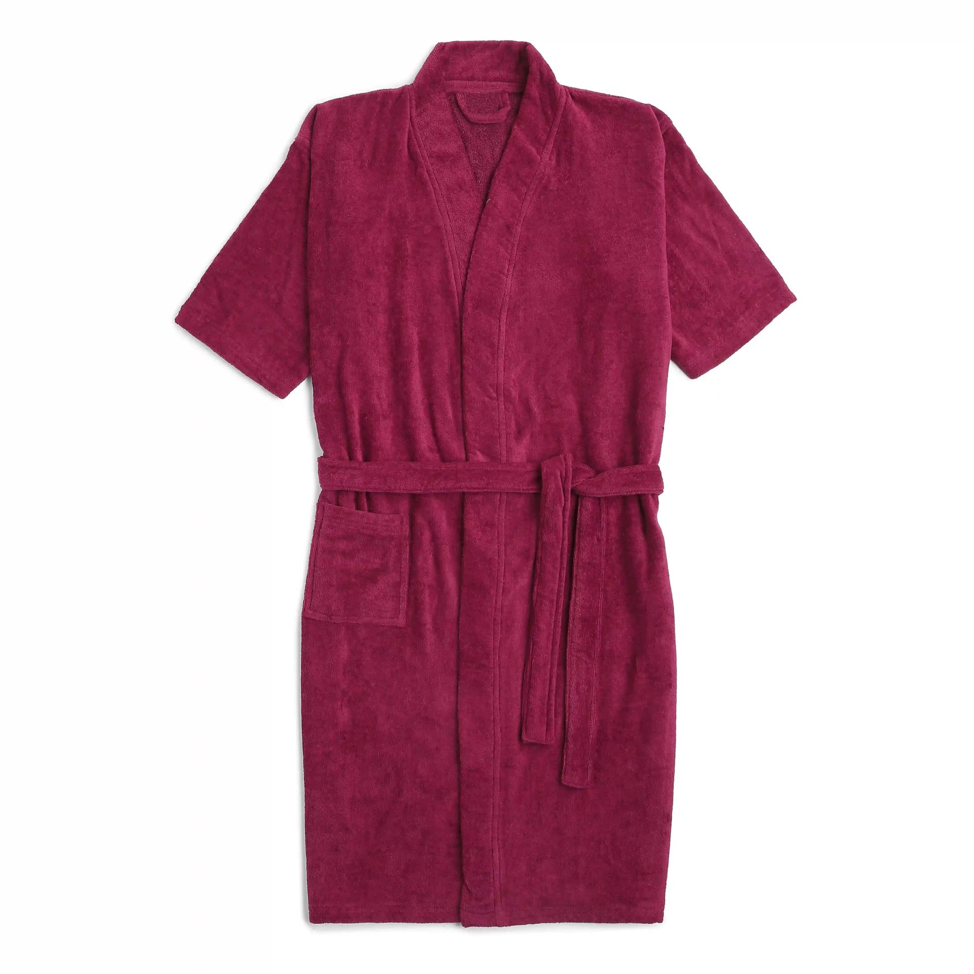 Solid Dyed 360 GSM 100% Cotton Maroon Medium Bath Robe | Paleto