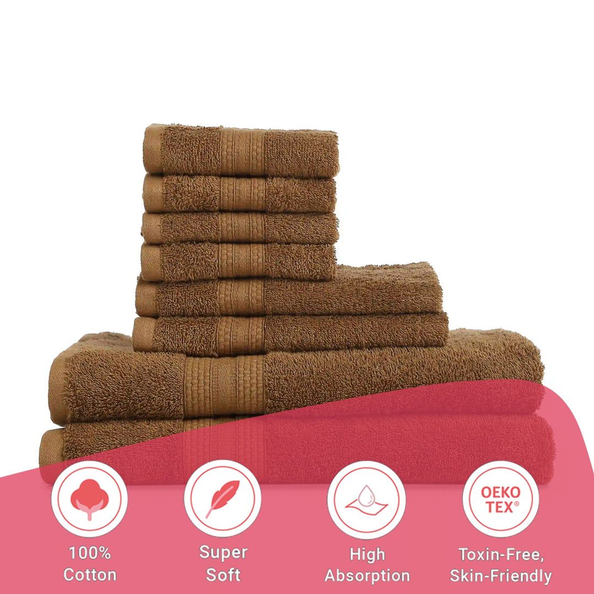 Solid Dyed 475 GSM 100% Cotton Burnt Red 8 Piece Towel Set | Paleto