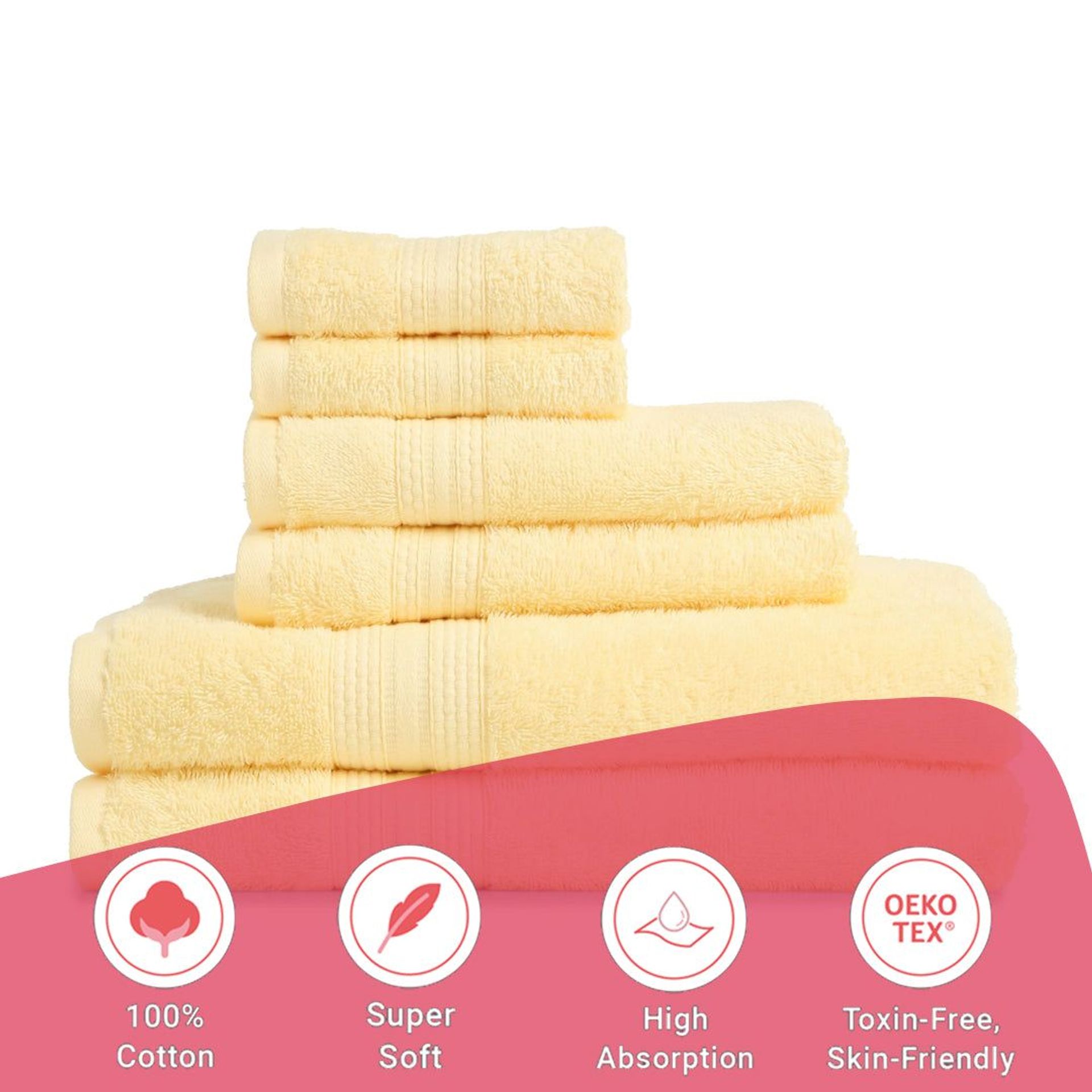 Solid Dyed 475 GSM 100% Cotton Buttercream 6 Piece Towel Set | Paleto