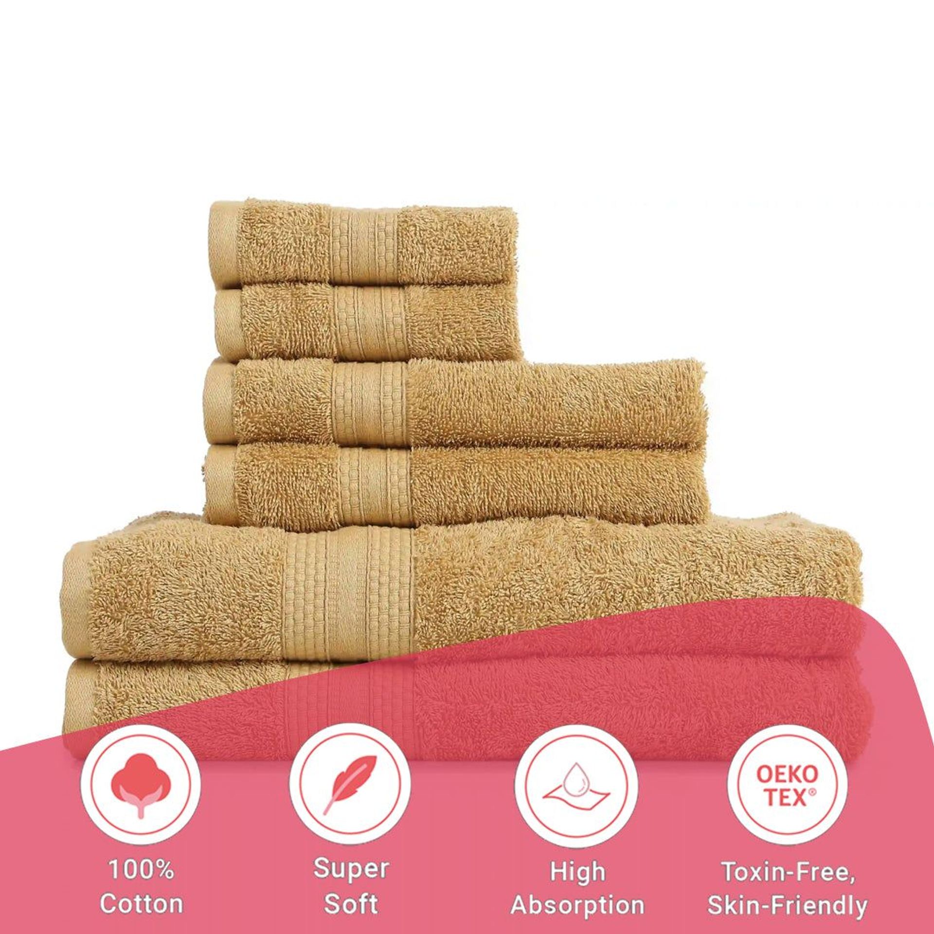Solid Dyed 475 GSM 100% Cotton Beige 6 Piece Towel Set | Paleto