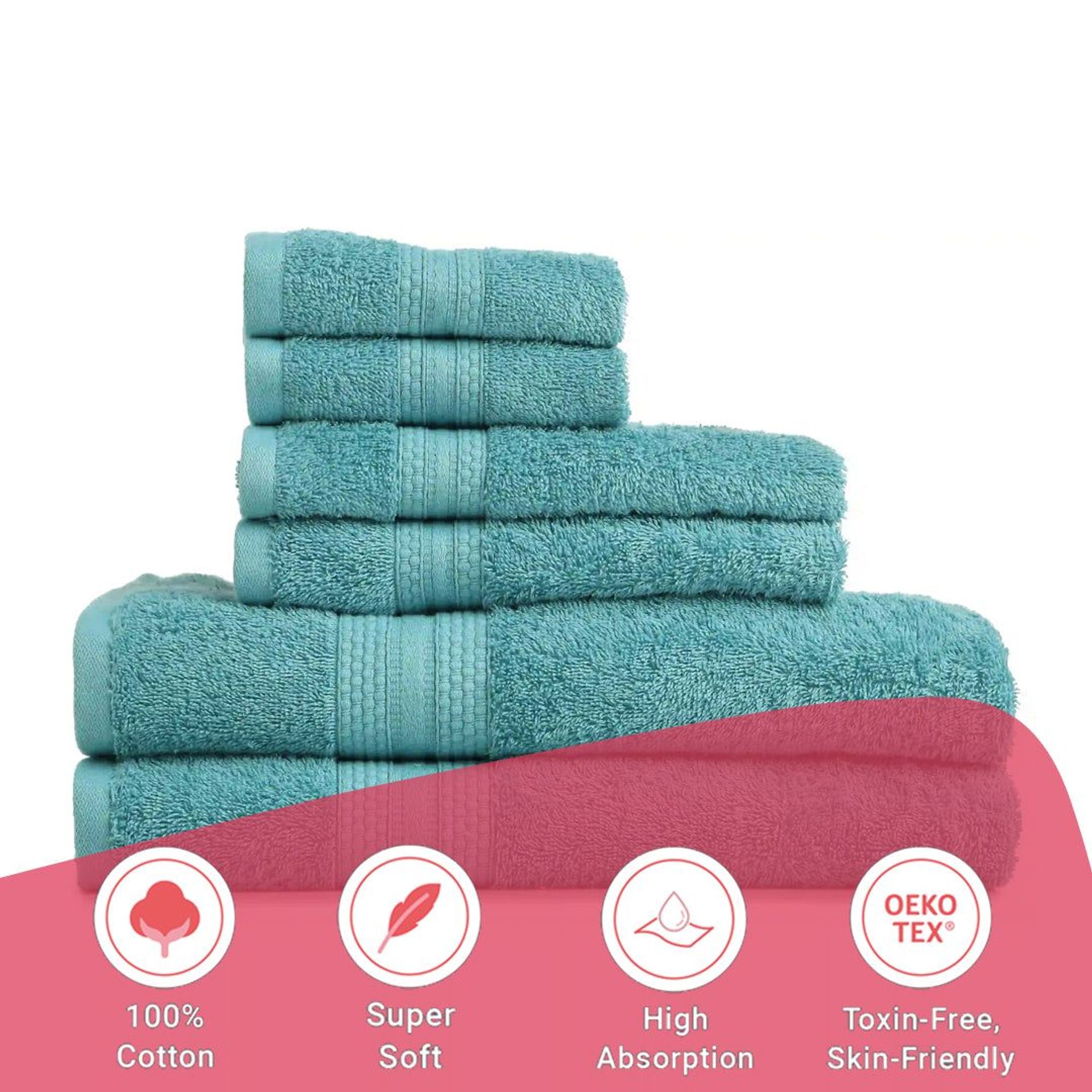 Solid Dyed 475 GSM 100% Cotton Teal 6 Piece Towel Set | Paleto