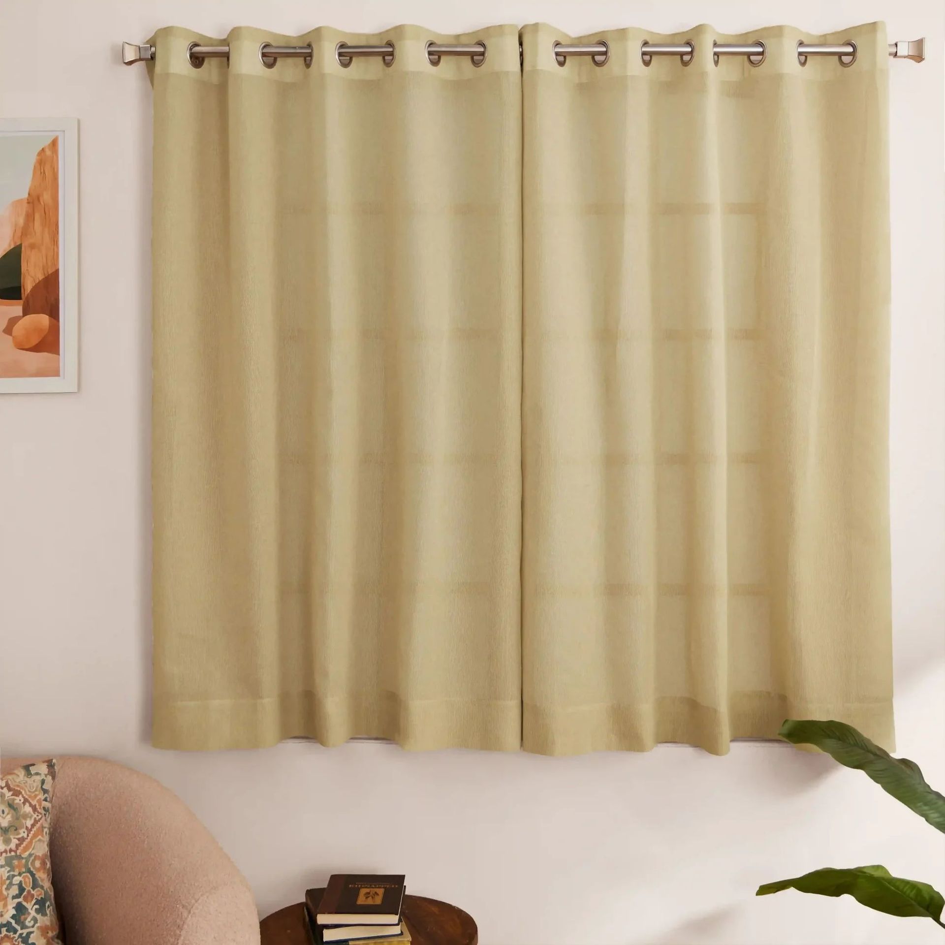 Sheer Cotton Polyester blend Sand Set of 2 Window Curtains | Velina