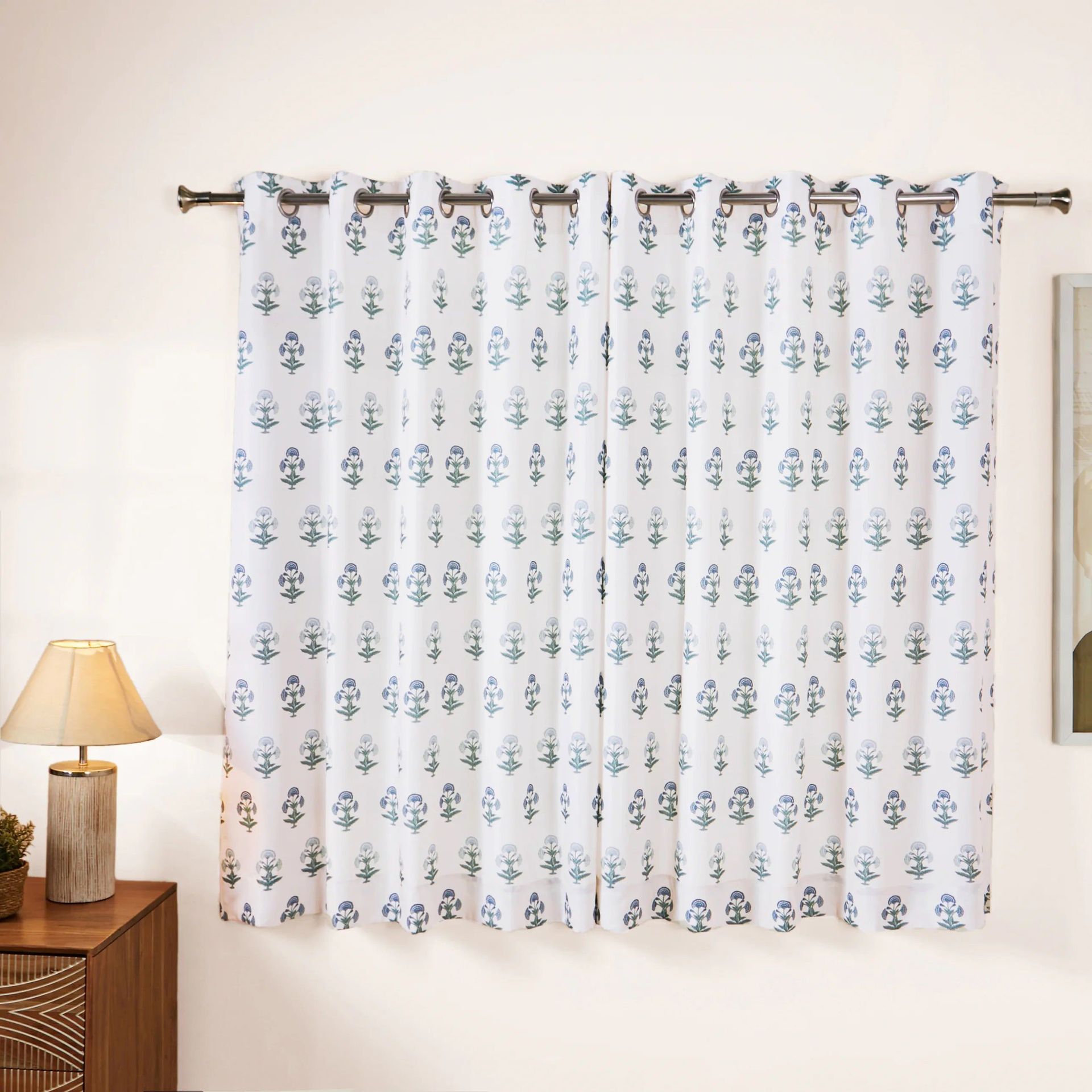 Indian Heritage 100% Polyester Blue Set of 2 Window Curtains | Chippa Lane