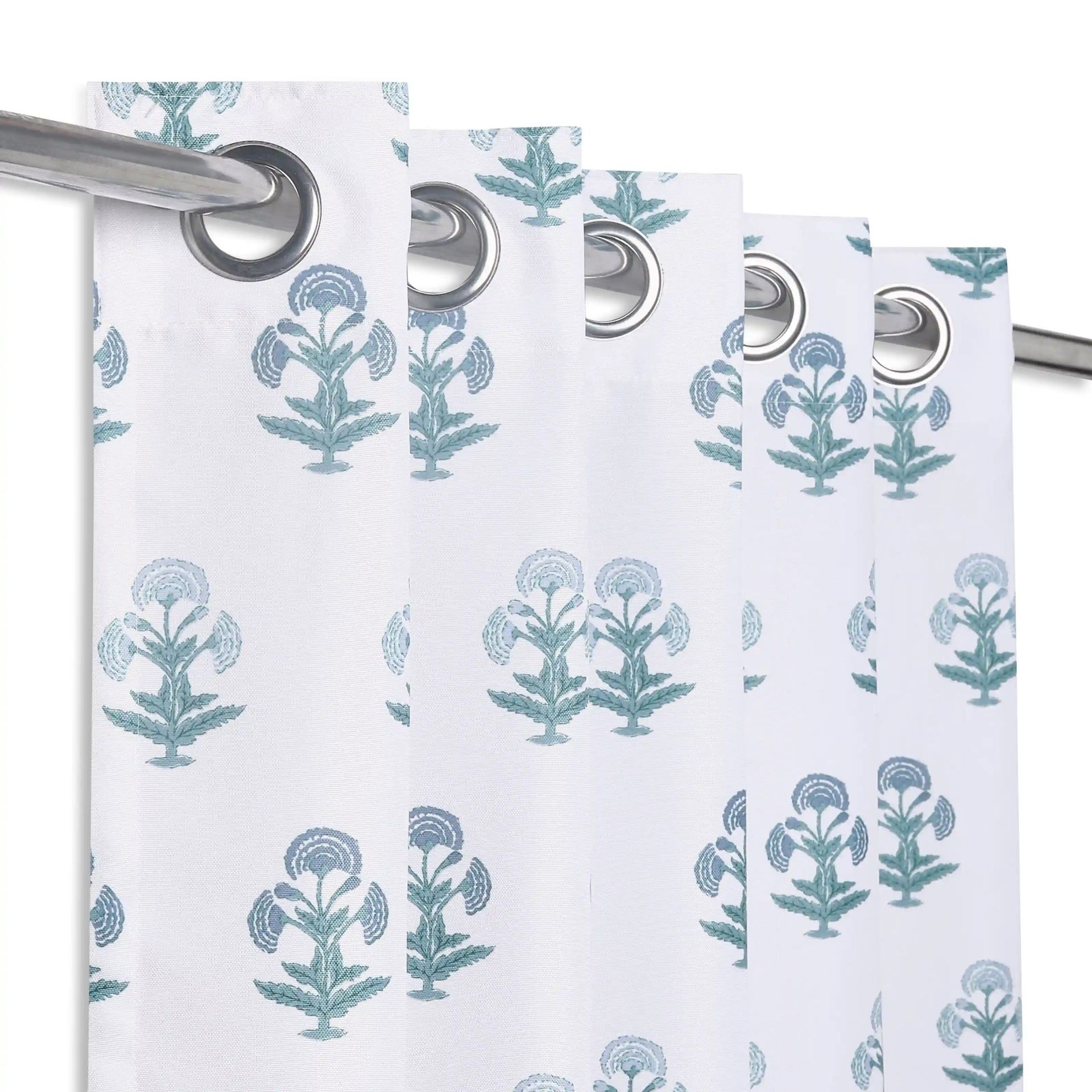 Indian Heritage 100% Polyester Blue Set of 2 Window Curtains | Chippa Lane