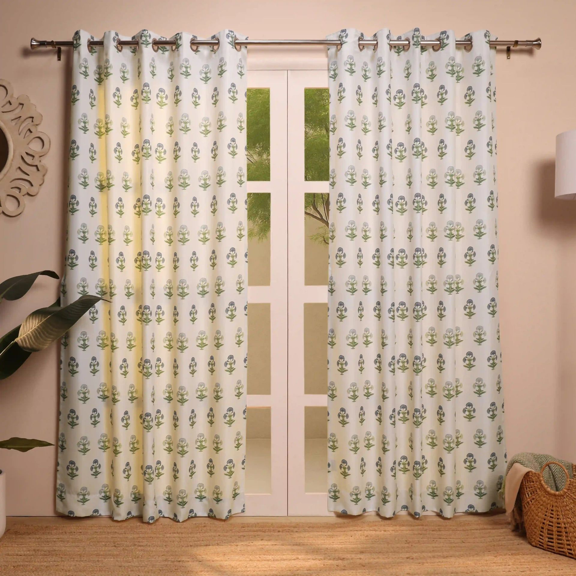Indian Heritage 100% Polyester Blue Set of 2 Door Curtains | Chippa Lane