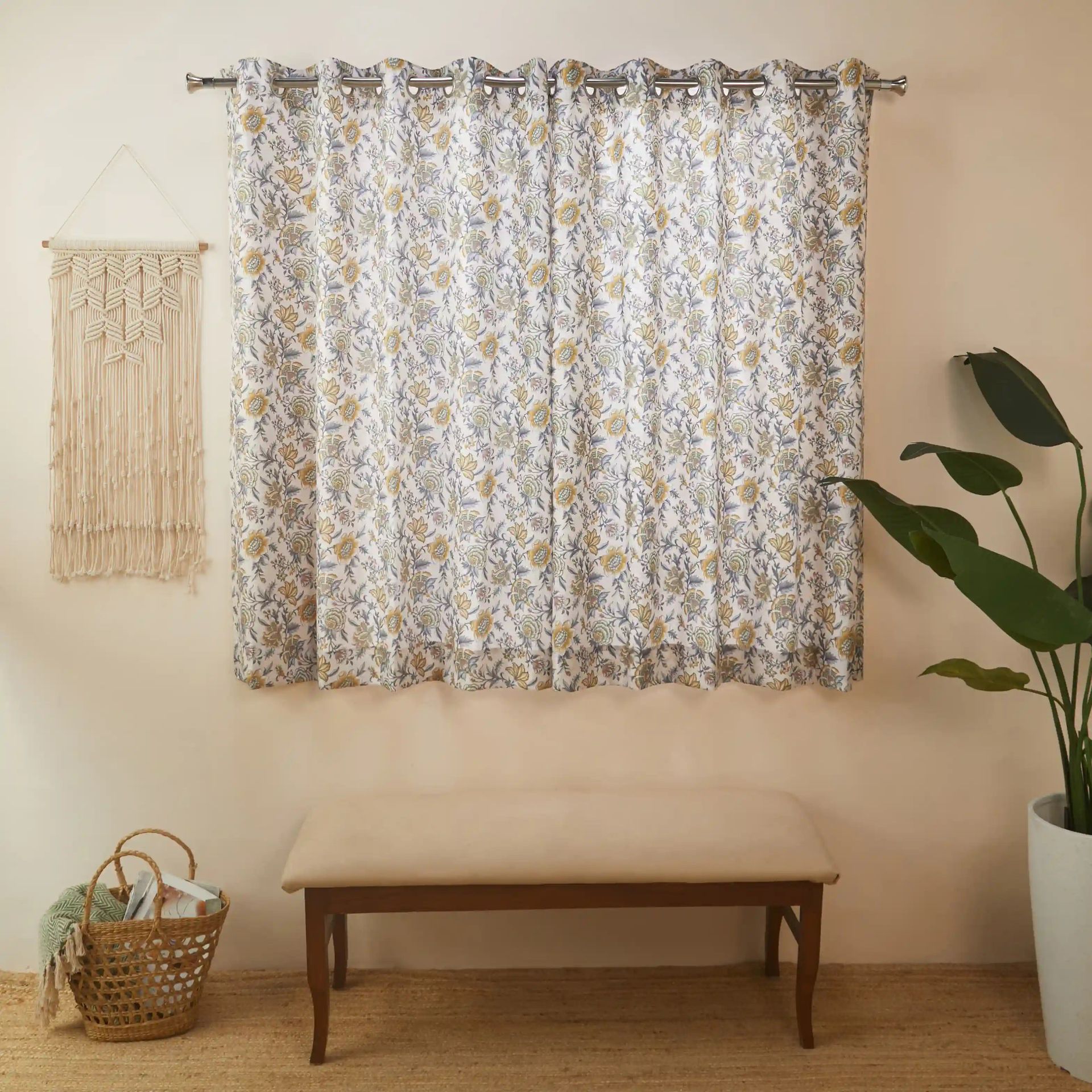 Indian Heritage 100% Polyester Mustard Set of 2 Window Curtains | Chippa Lane