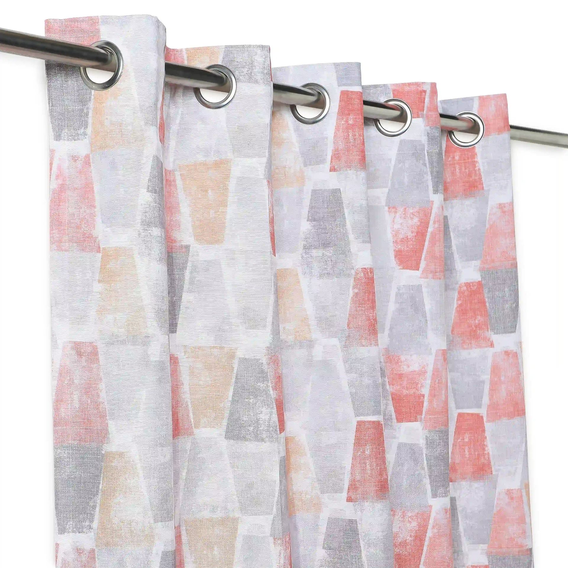 Geometric 100% Polyester Ash Grey Set of 2 Door Curtains | Chippa Lane