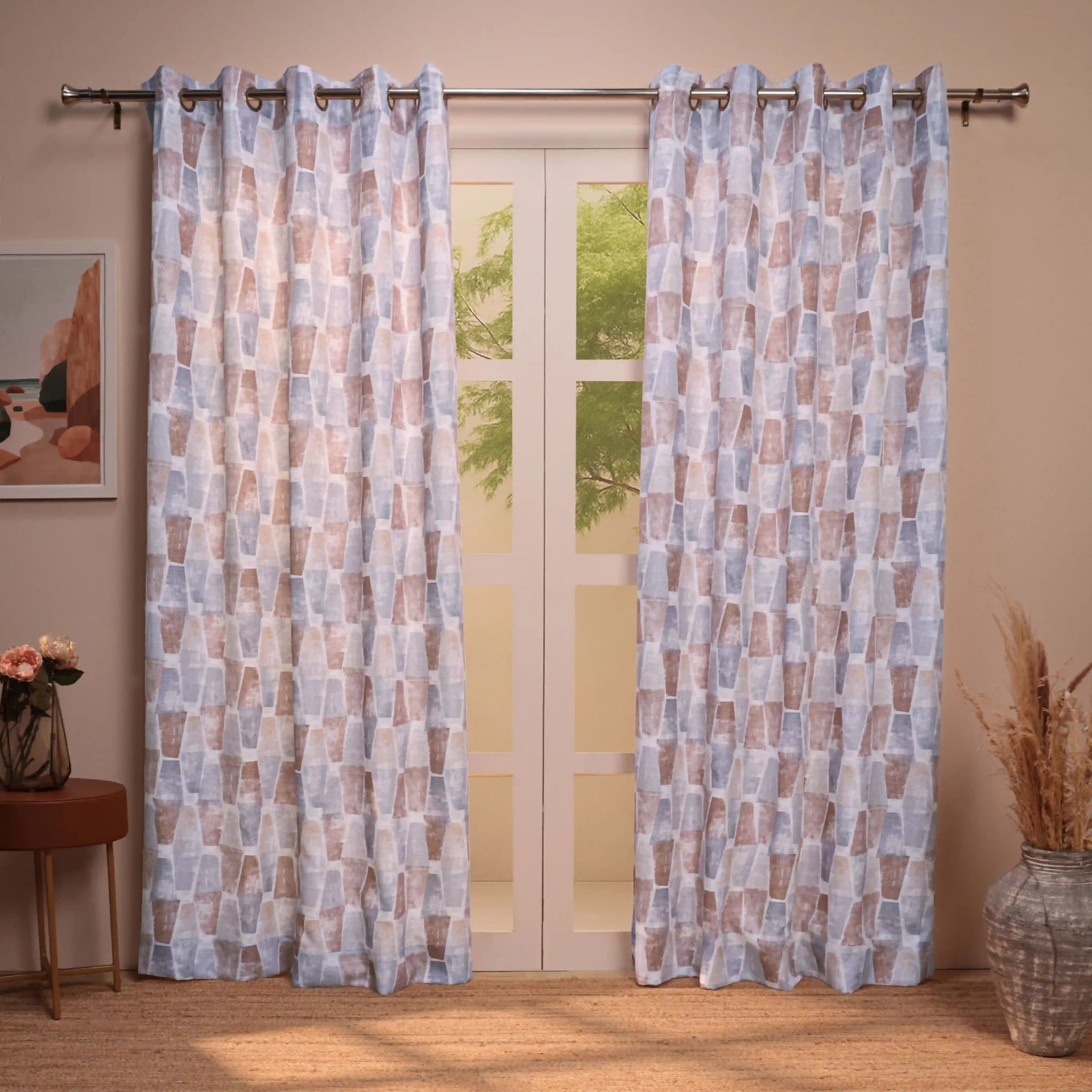 Geometric 100% Polyester Hazel Set of 2 Door Curtains | Chippa Lane