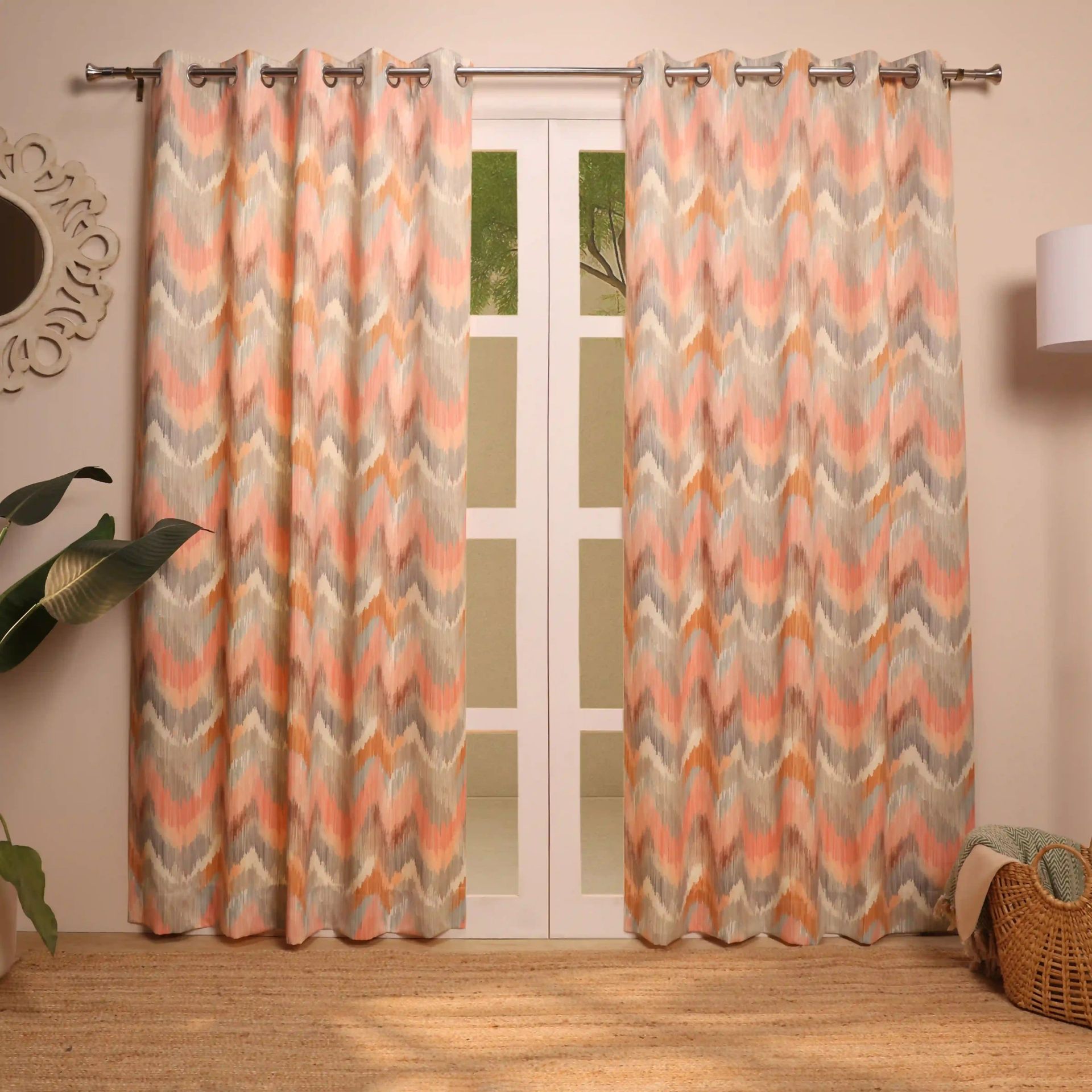 Abstract 100% Polyester Rusty Rose Set of 2 Long Door Curtains | Bloomshire Classic