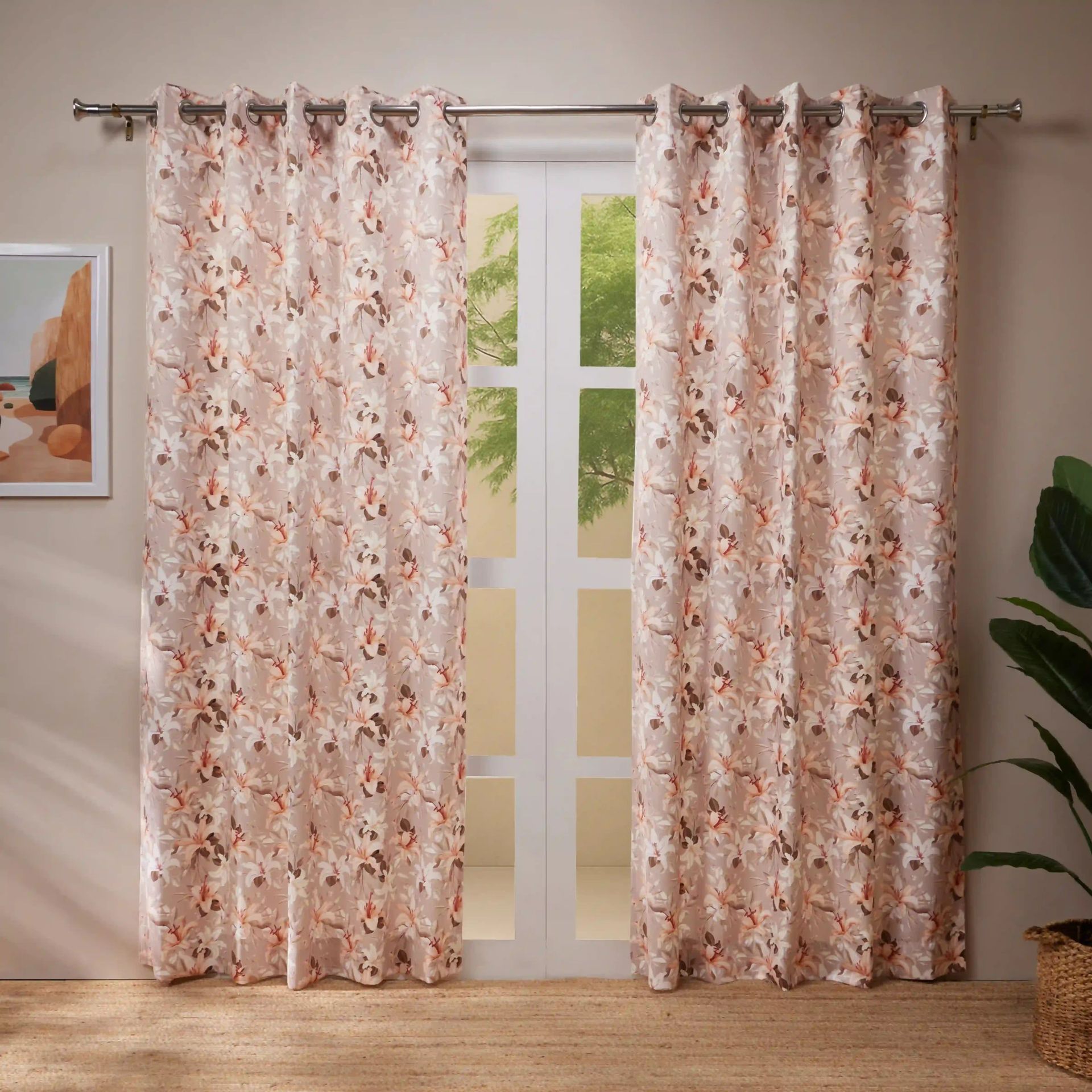 Floral 100% Polyester Coral Set of 2 Door Curtains | Bloomshire Classic
