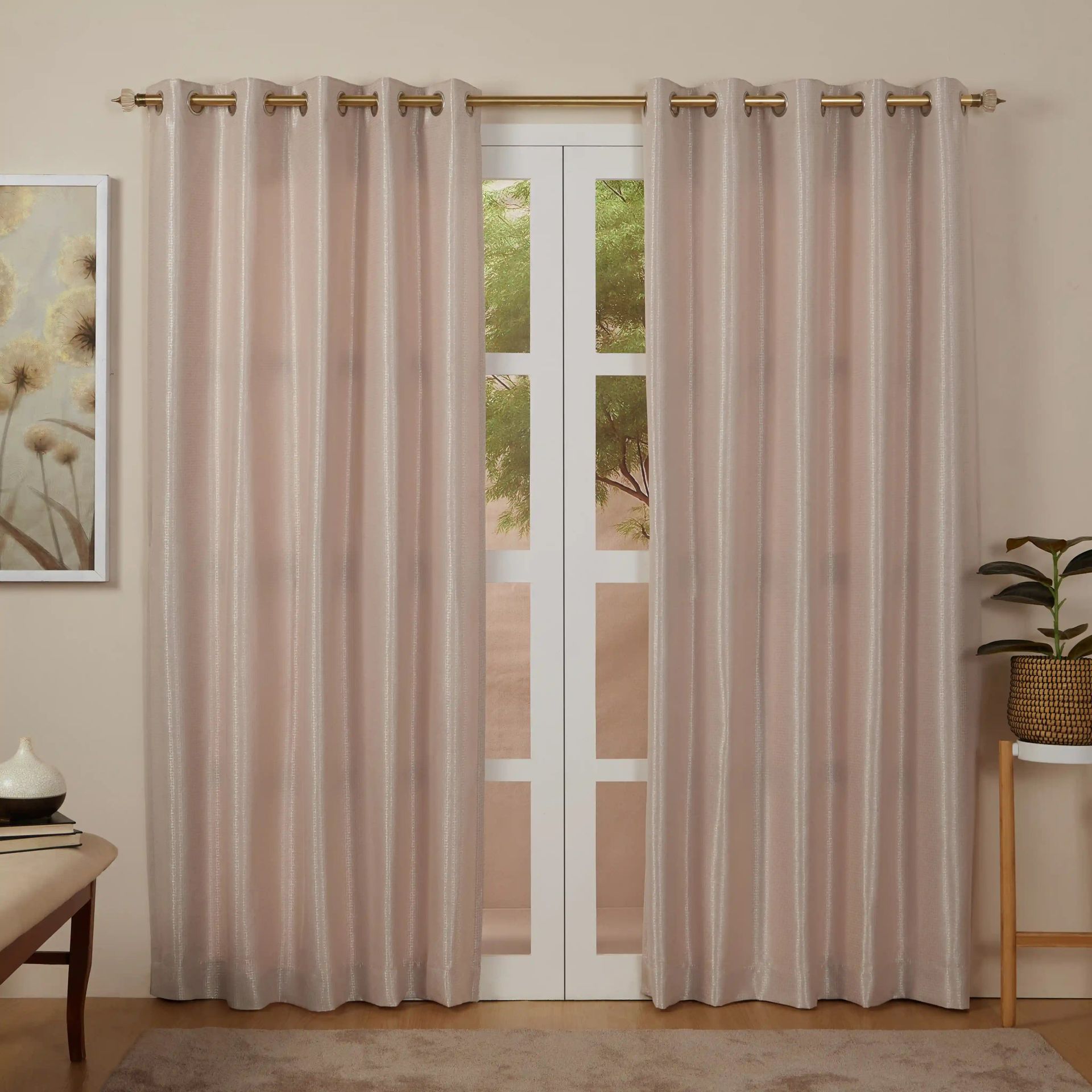Solid Dyed Polyester Cotton blend Misty Rose Set of 2 Door Curtains | Pelushe