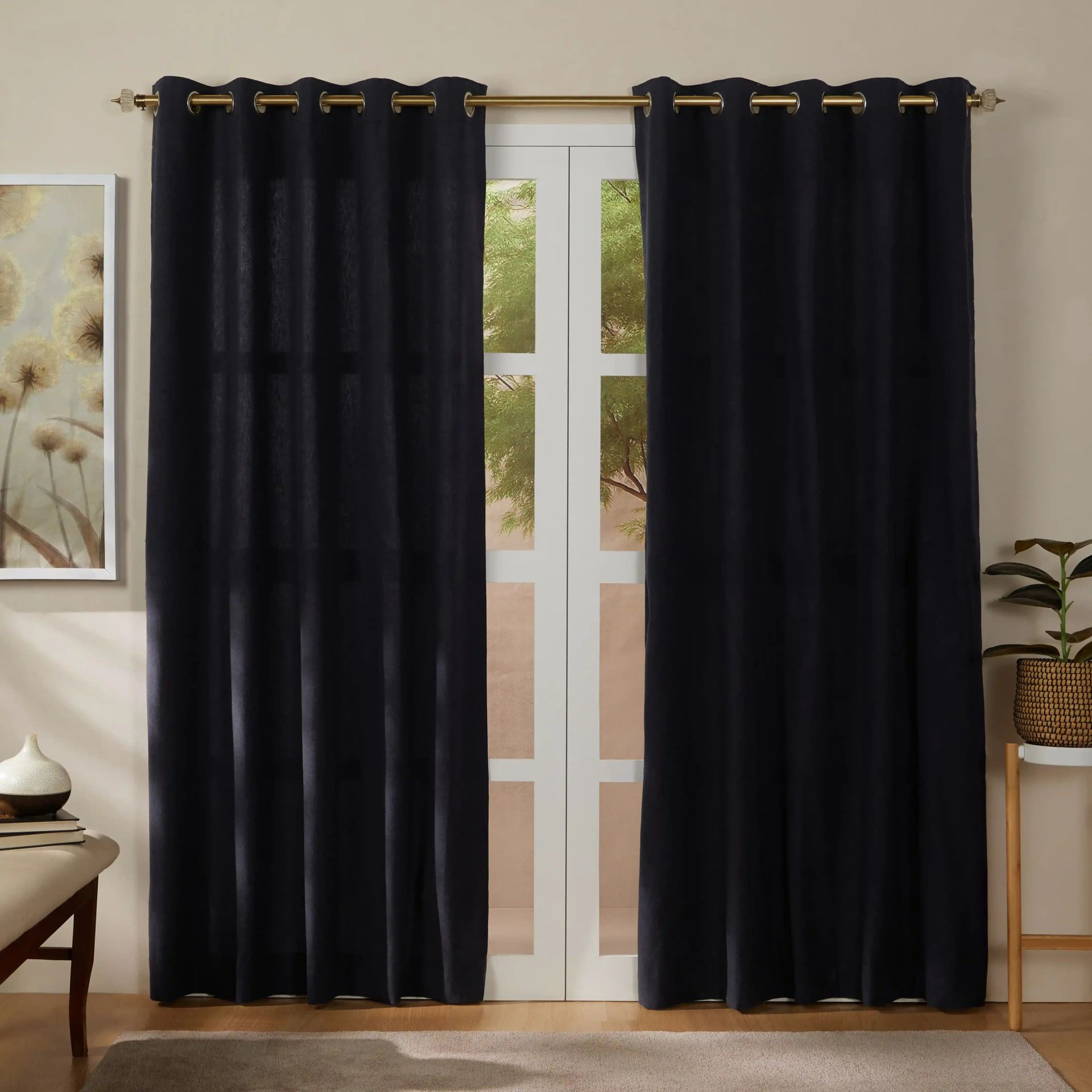 Solid Dyed 100% Cotton Black Beauty Set of 2 Door Curtains | Pelushe