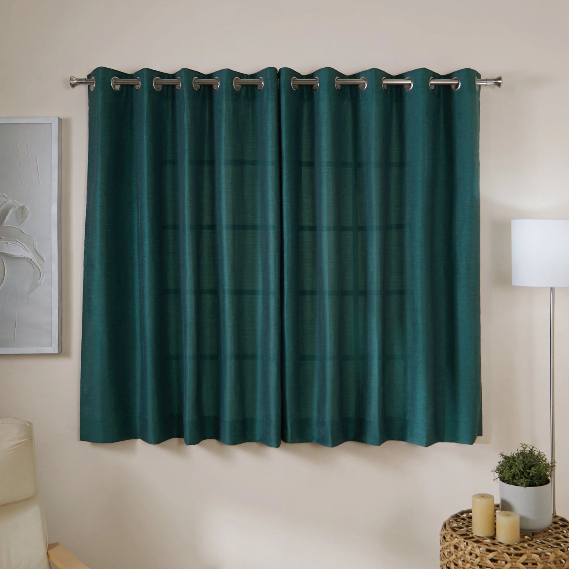 Solid Dyed Linen Cotton Polyester blend Deepsea Set of 2 Window Curtains | Paleto