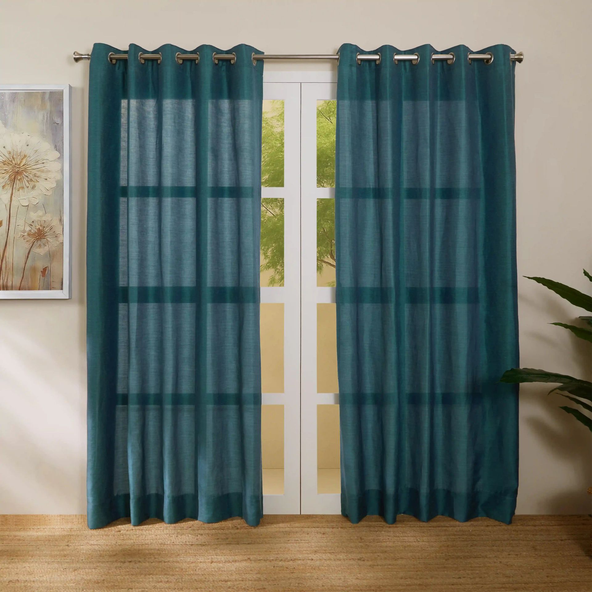 Solid Dyed Polyester Linen Cotton blend Deepsea Set of 2 Long Door Curtains | Paleto