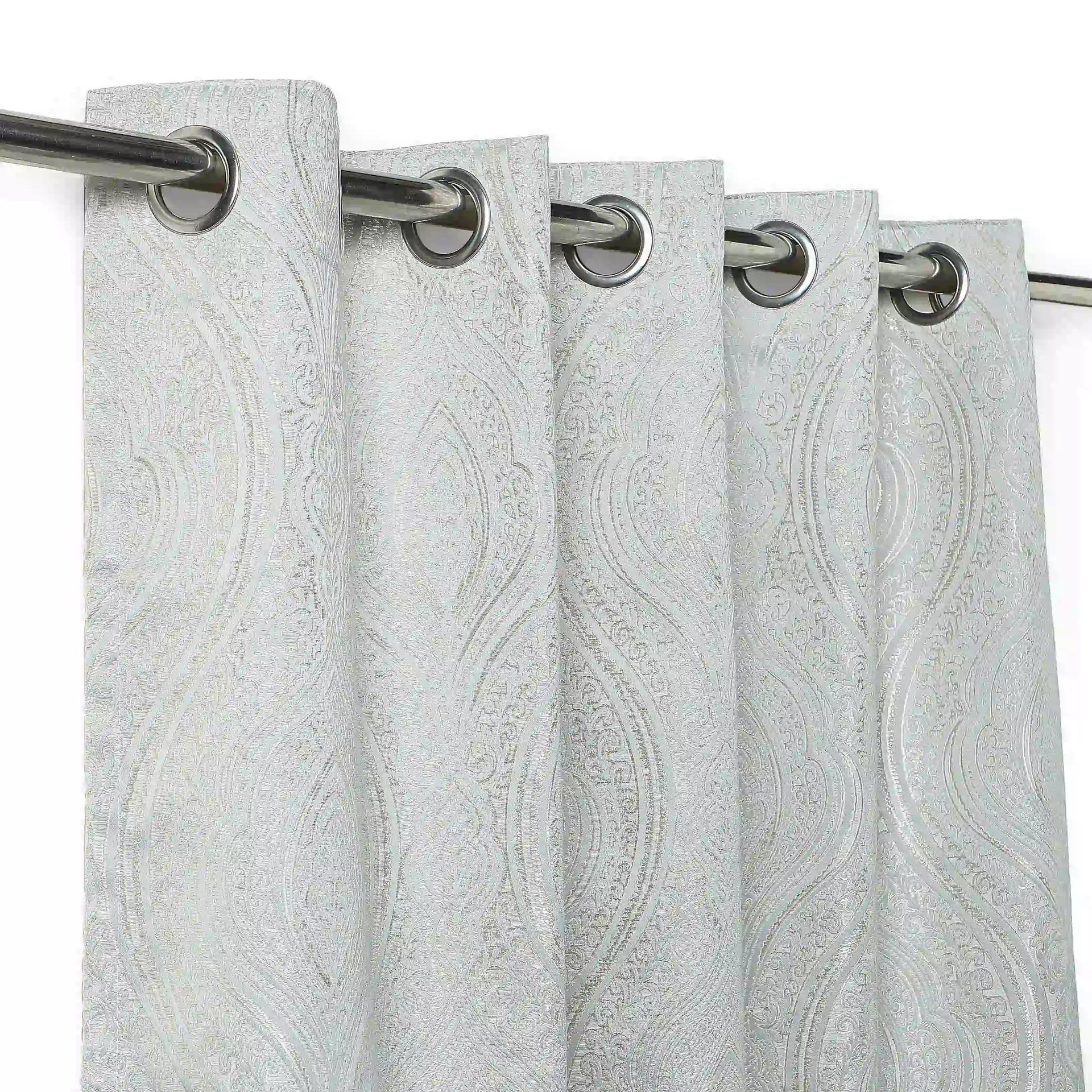 Jacquard Polyester Cotton blend Silver Set of 2 Window Curtains | De Jacquard Luxe