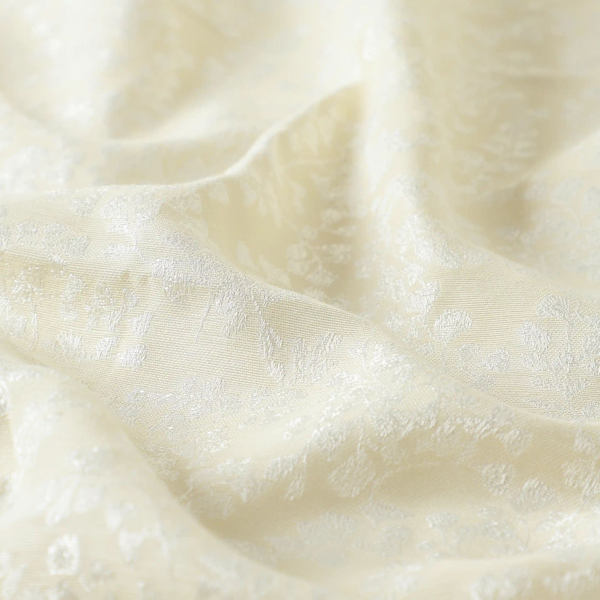 Jacquard Polyester Cotton blend Ivory Set of 2 Window Curtains | De Jacquard Luxe