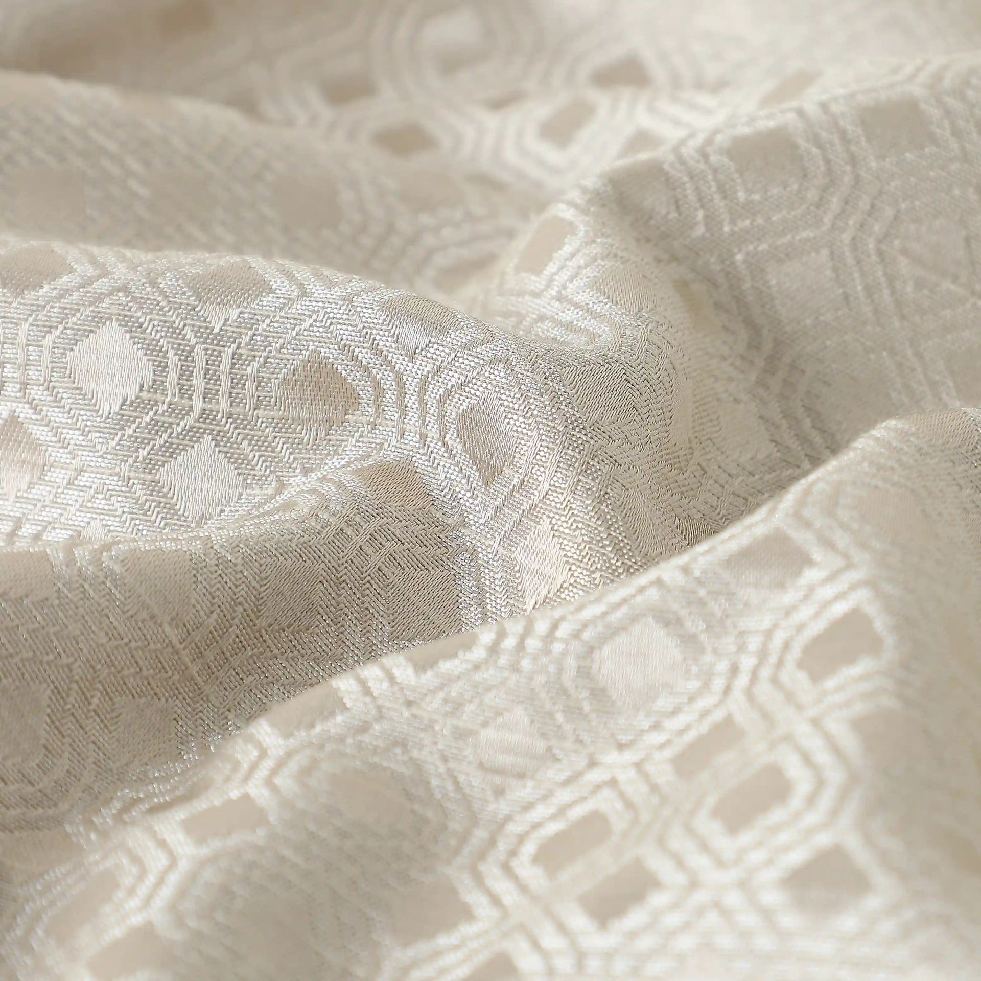 Jacquard Polyester Cotton blend Bone Set of 2 Window Curtains | De Jacquard Classic