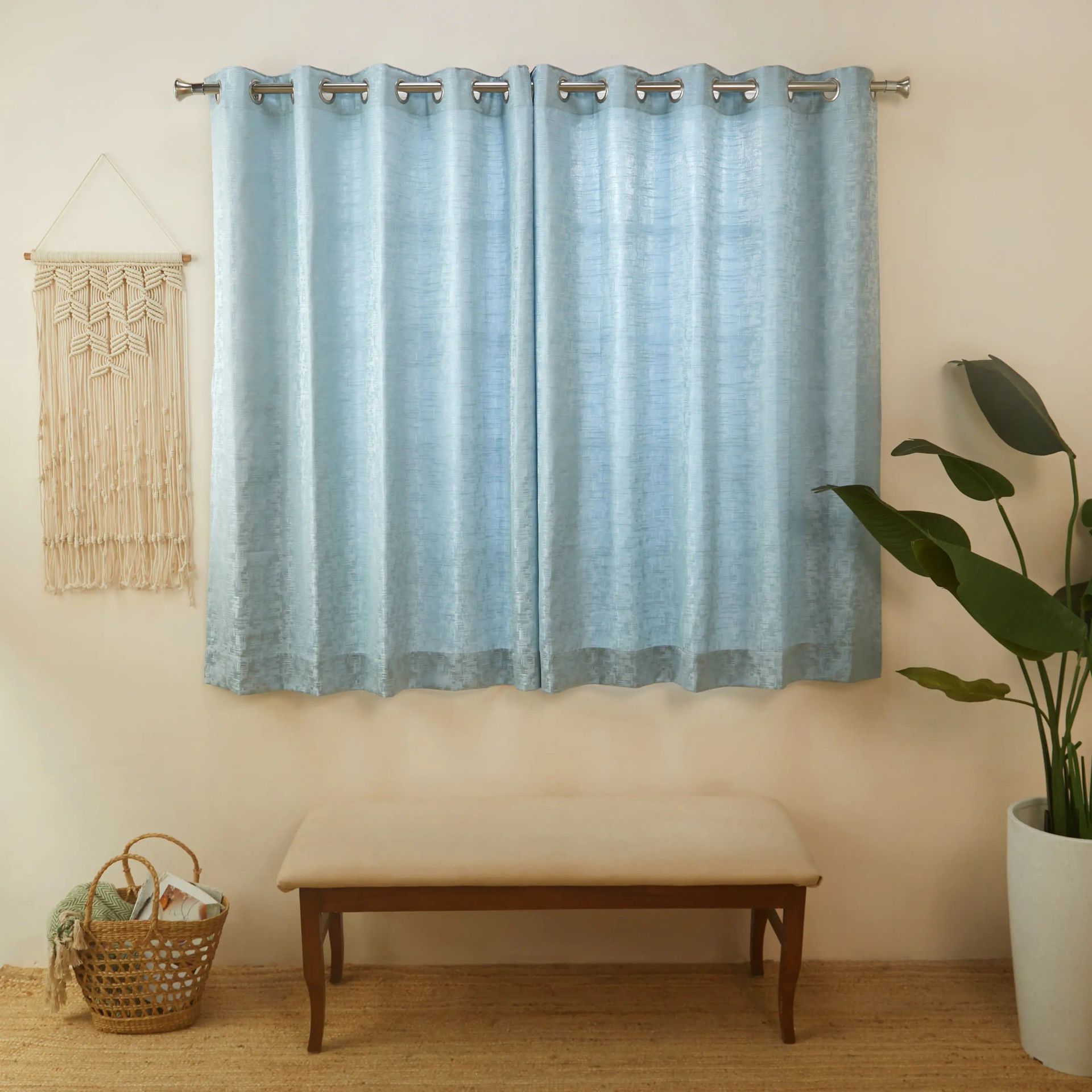 Jacquard Polyester Cotton blend Ocean Haze Set of 2 Window Curtains | De Jacquard Classic