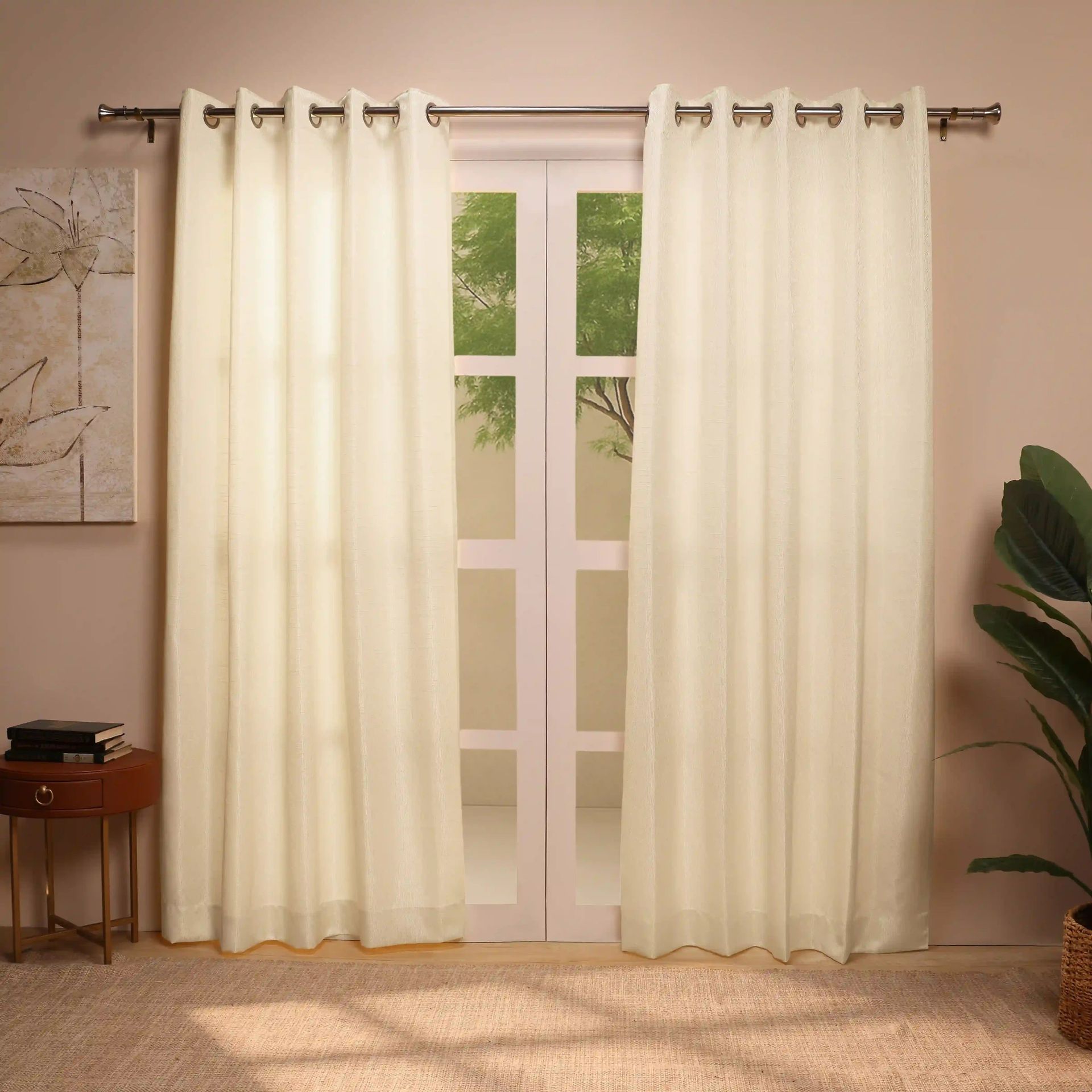 Jacquard Polyester Cotton blend Snow Set of 2 Door Curtains | De Jacquard Classic
