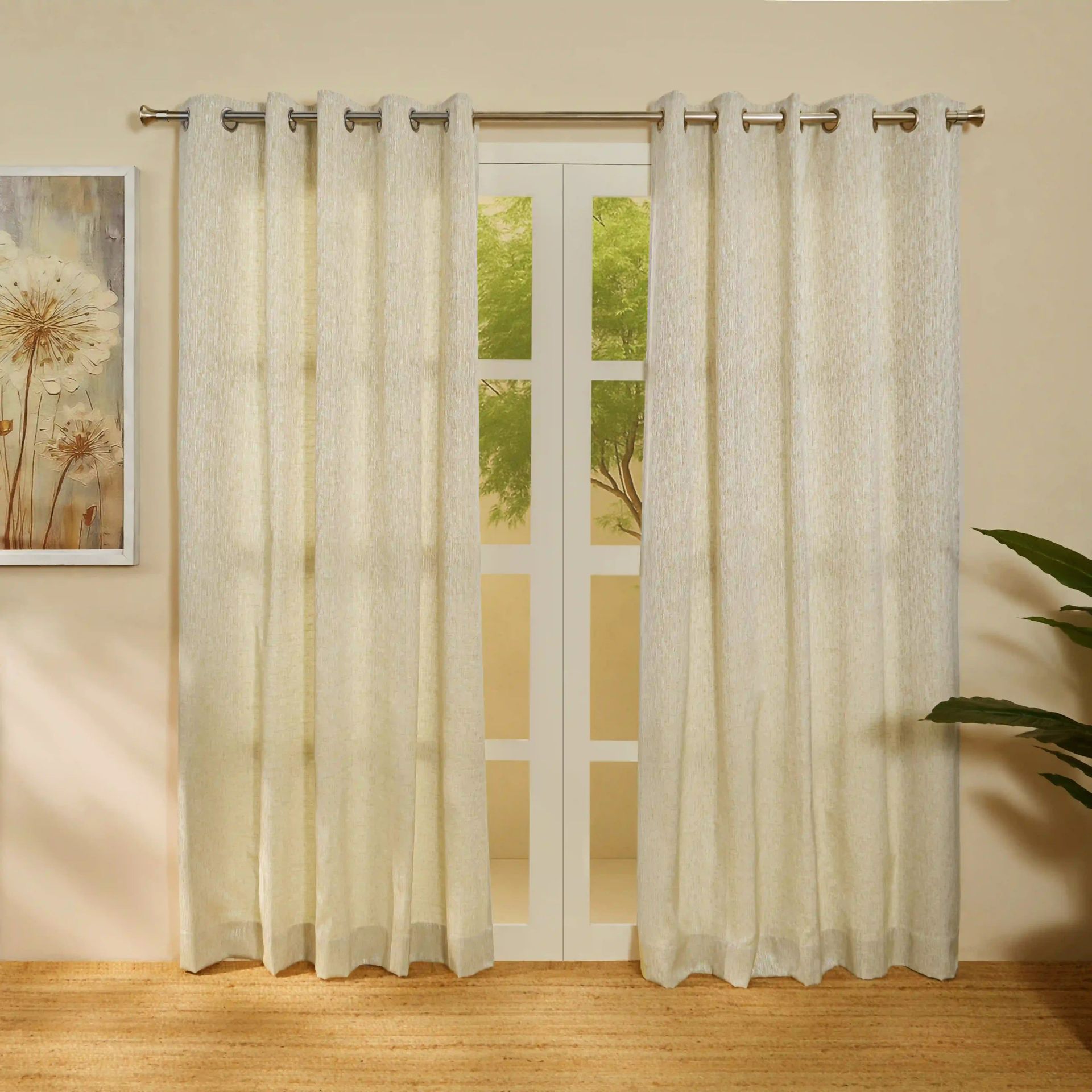Jacquard Polyester Cotton blend Mustard Set of 2 Door Curtains | De Jacquard Classic