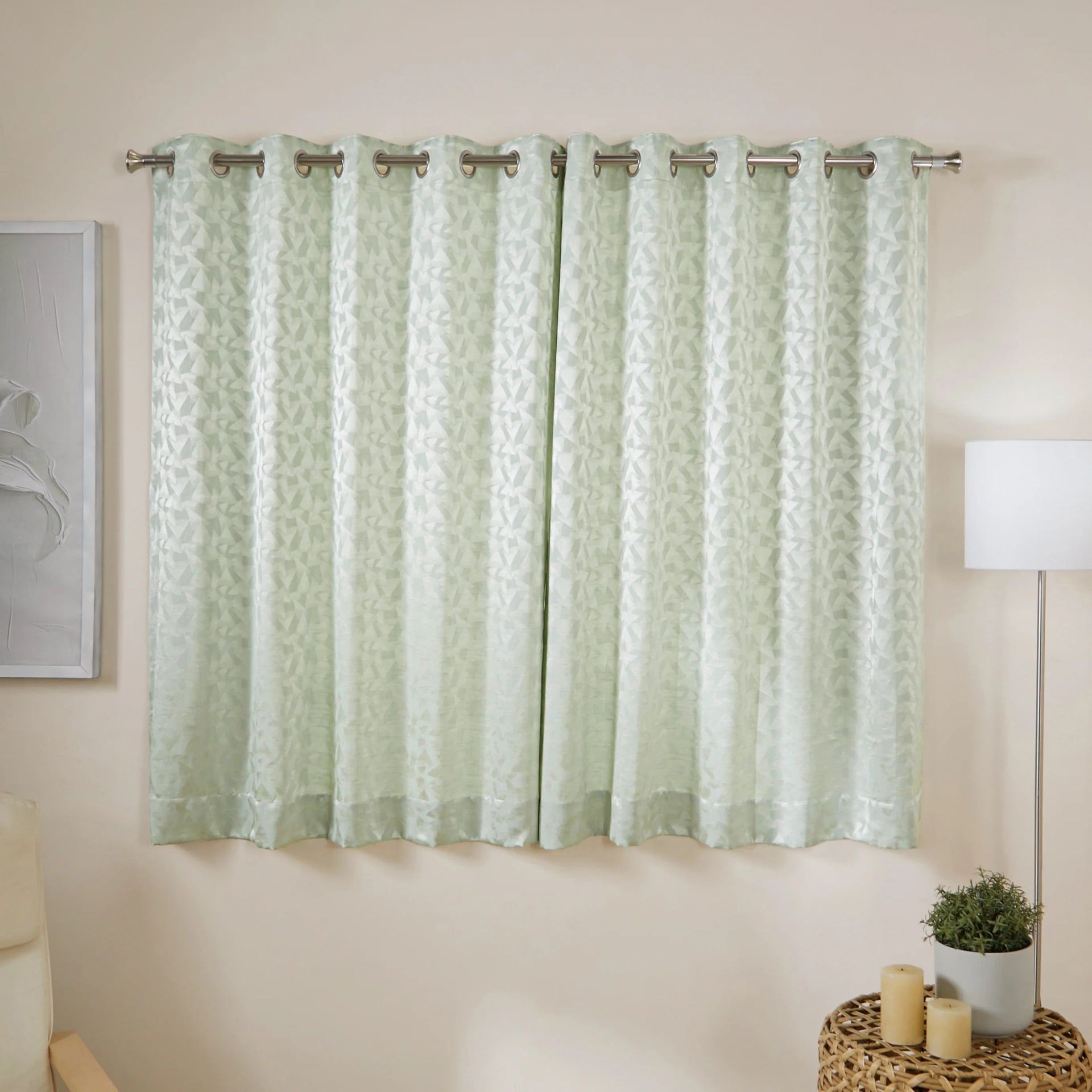 Jacquard Polyester Cotton blend Seafoam Set of 2 Window Curtains | De Jacquard Classic