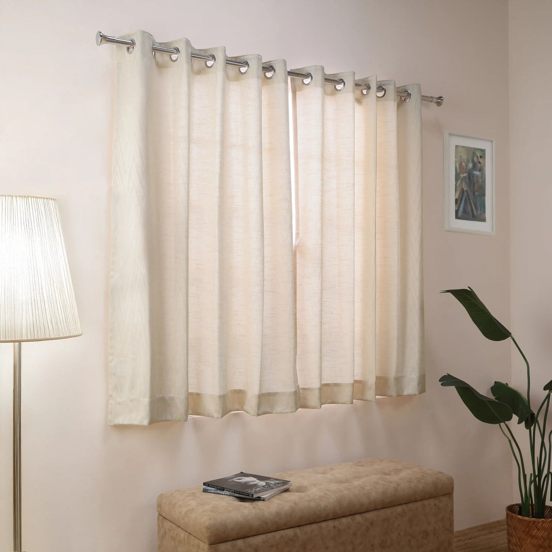 Jacquard Polyester Cotton blend Ivory Set of 2 Window Curtains | De Jacquard Classic