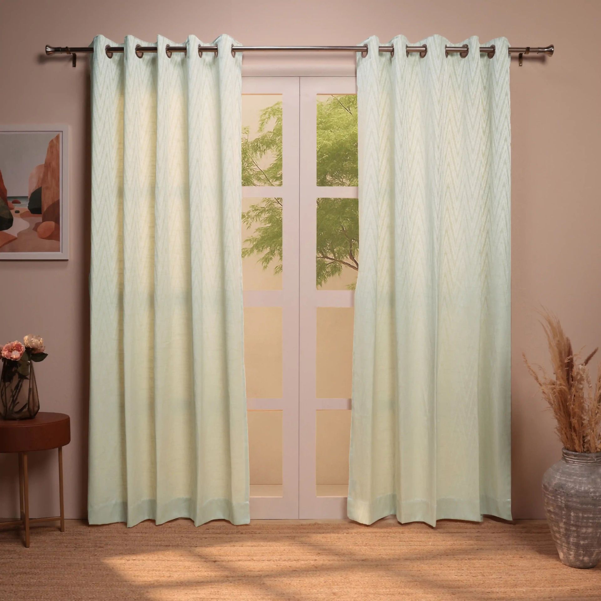 Jacquard Polyester Cotton blend Pollen Set of 2 Door Curtains | De Jacquard Classic