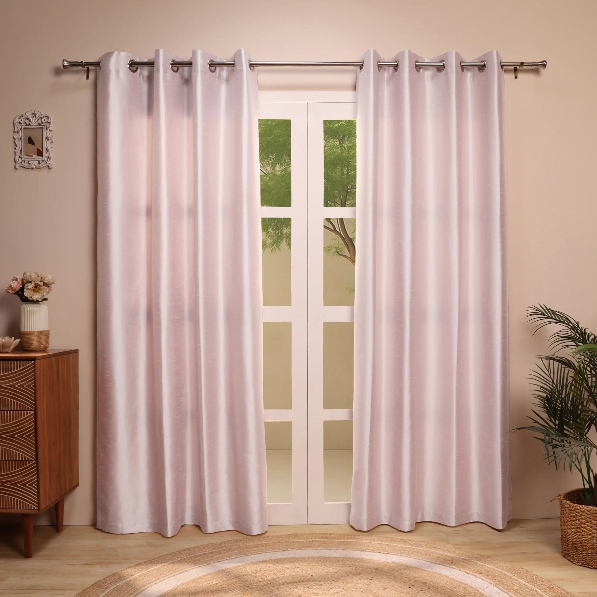 Solid Dyed 100% Polyester Lilac Set of 2 Door Curtains | Paleto