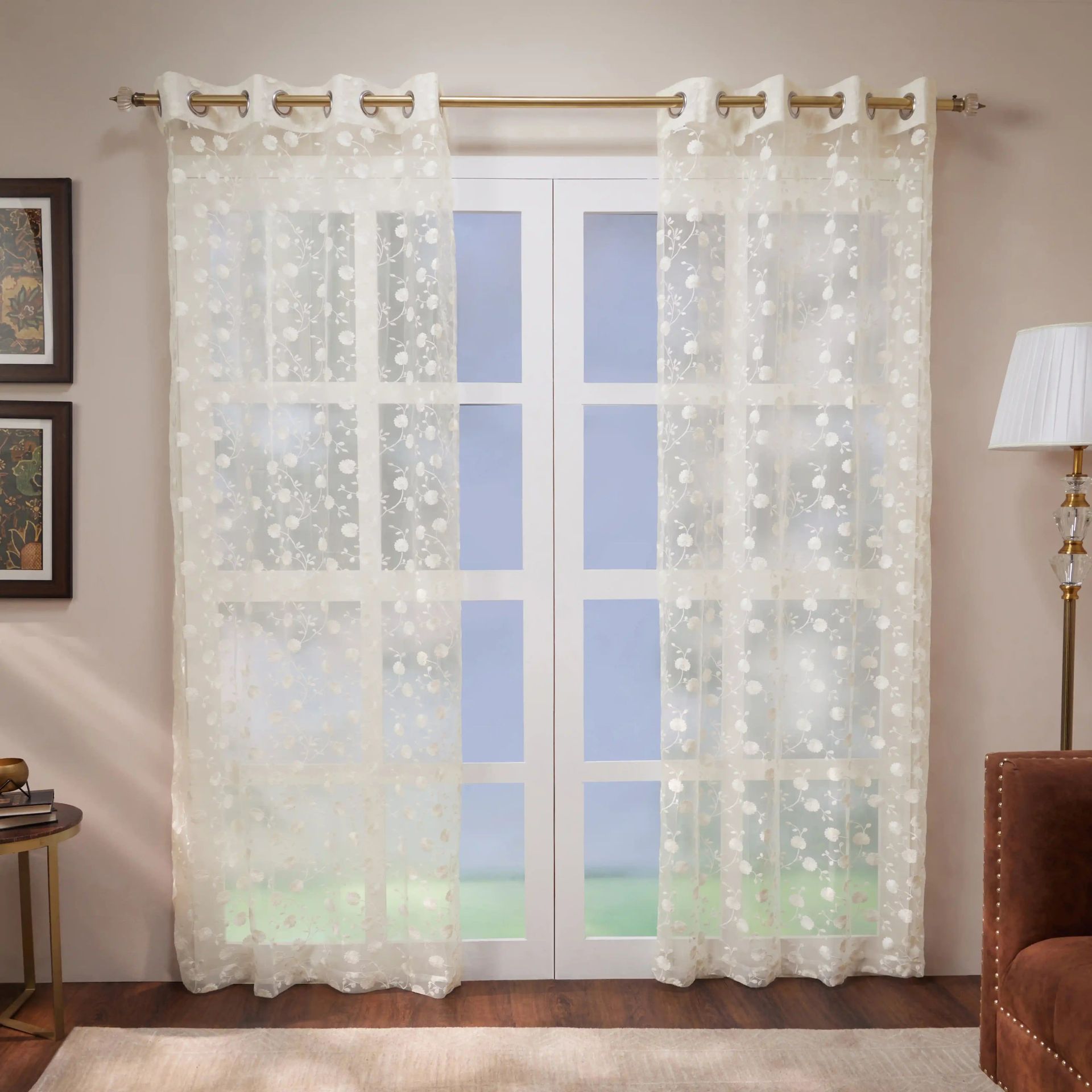 Sheer 100% Polyester Arctic White Set of 2 Door Curtains | Velina