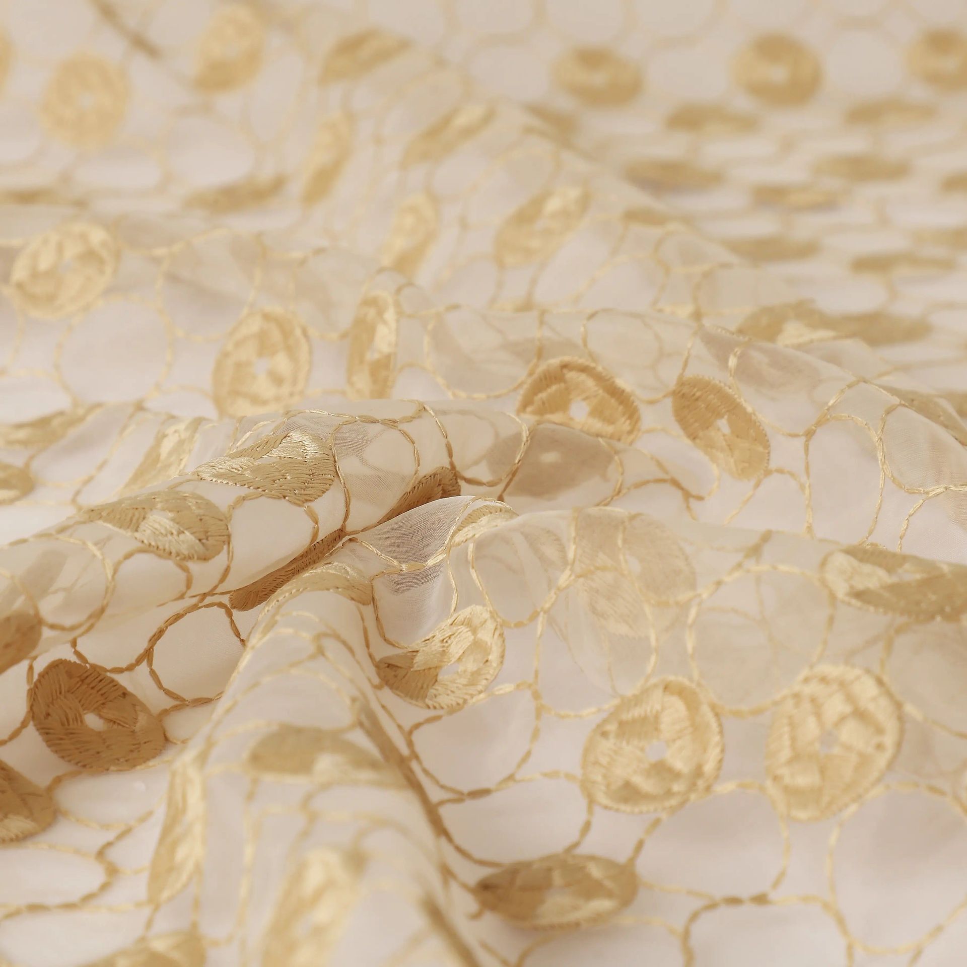 Sheer 100% Polyester Golden Ivory Set of 2 Door Curtains | Velina