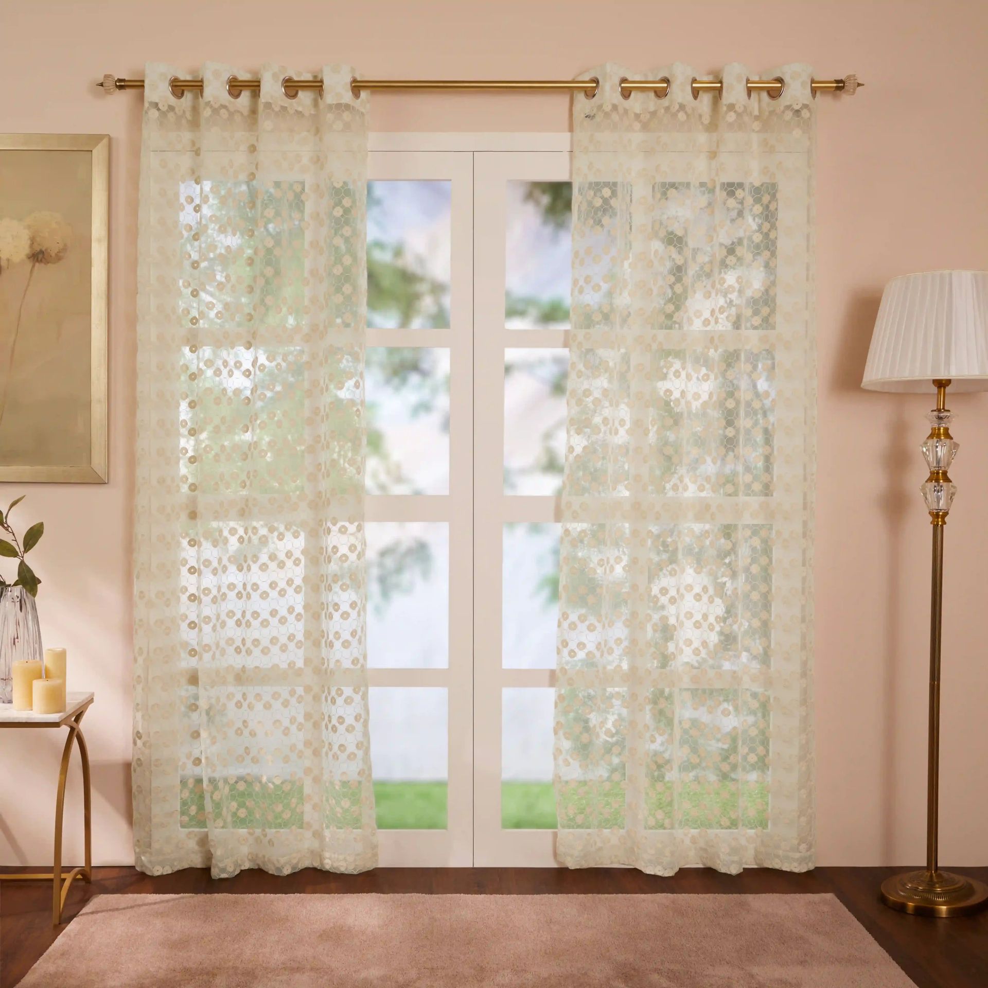 Sheer 100% Polyester Milky Sand Set of 2 Door Curtains | Velina