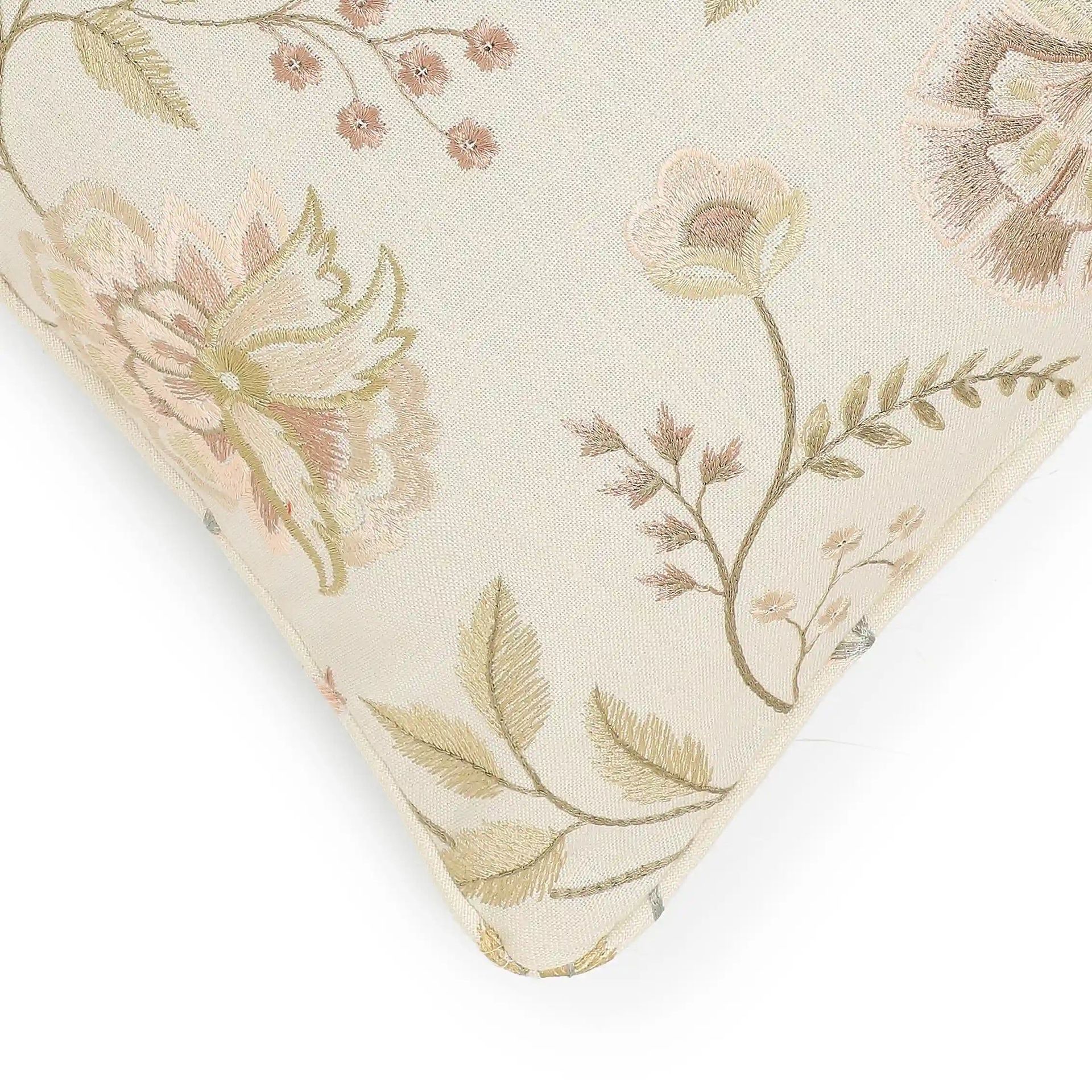 Floral Viscose Linen Blend Light Beige Cushion Cover | Estrella