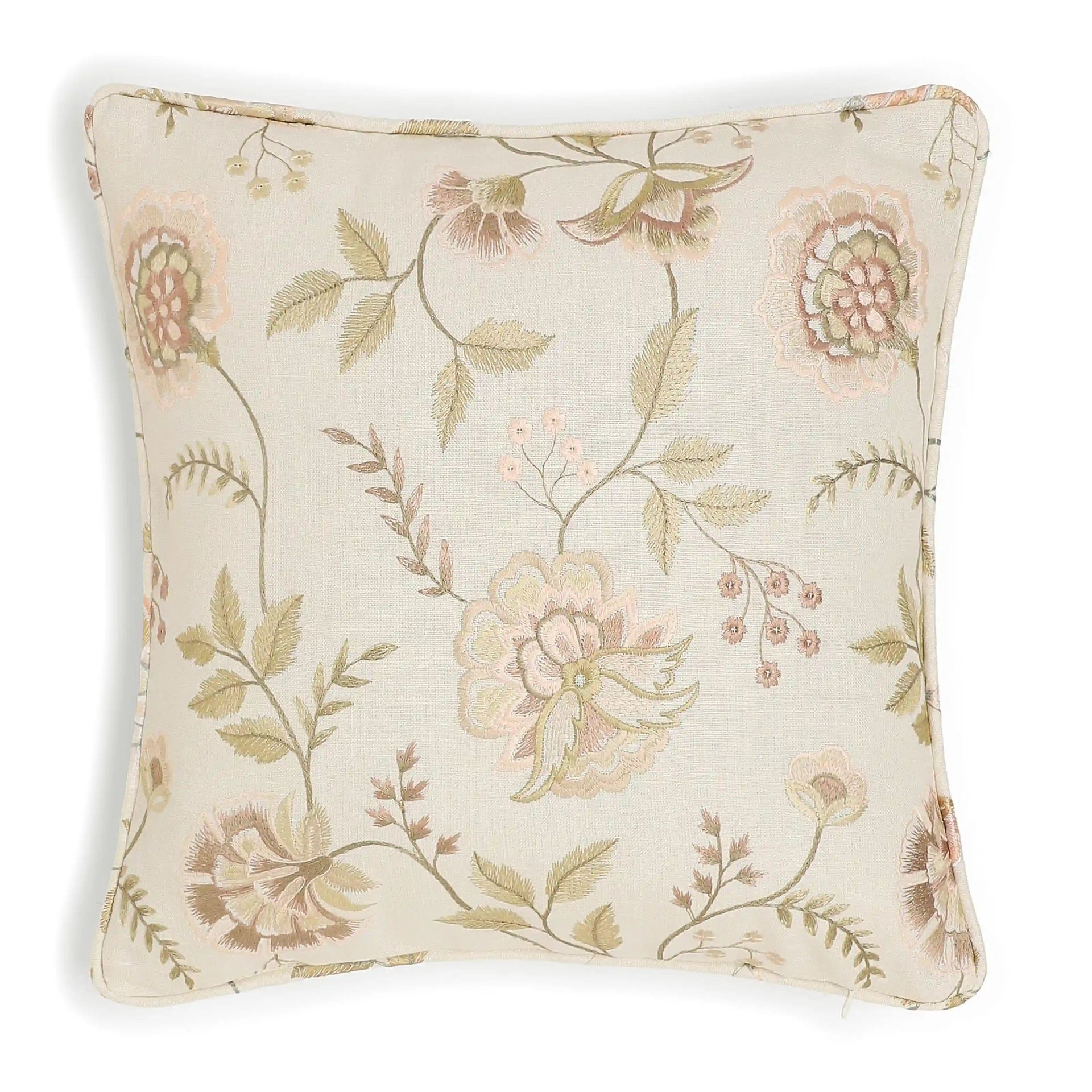 Floral Viscose Linen Blend Light Beige Cushion Cover | Estrella
