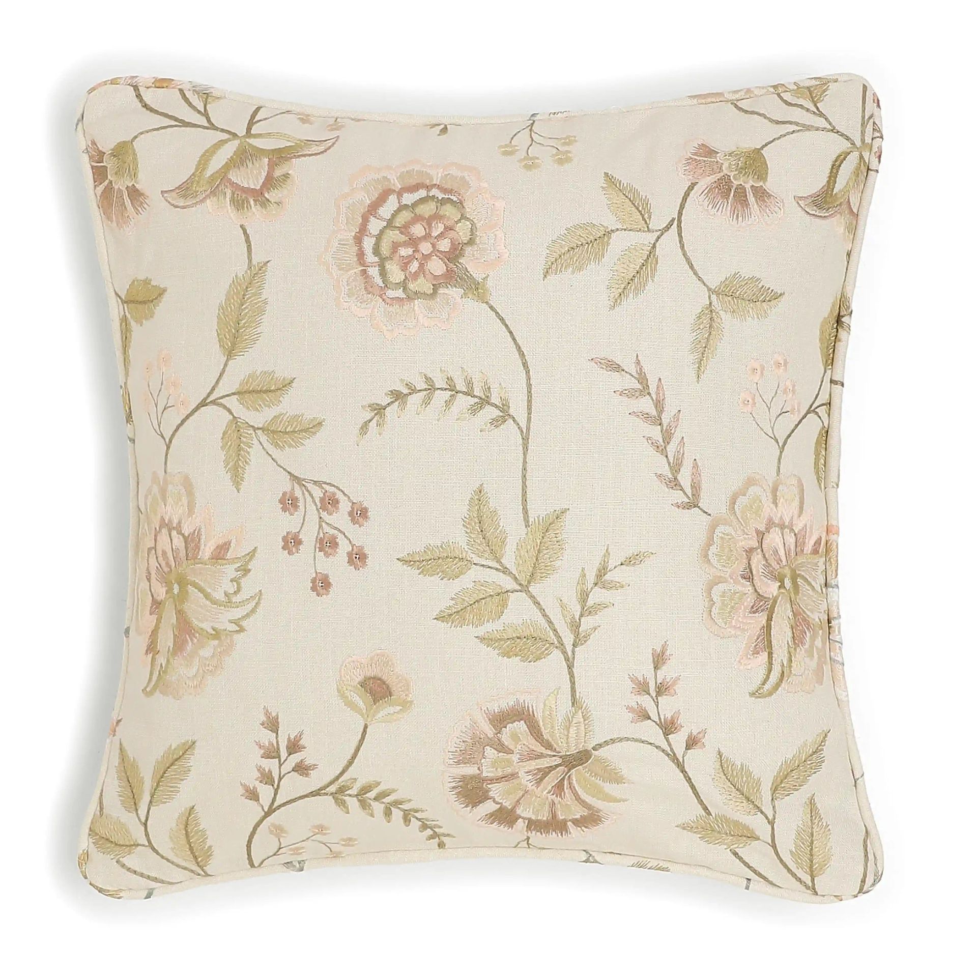 Floral Viscose Linen Blend Light Beige Cushion Cover | Estrella