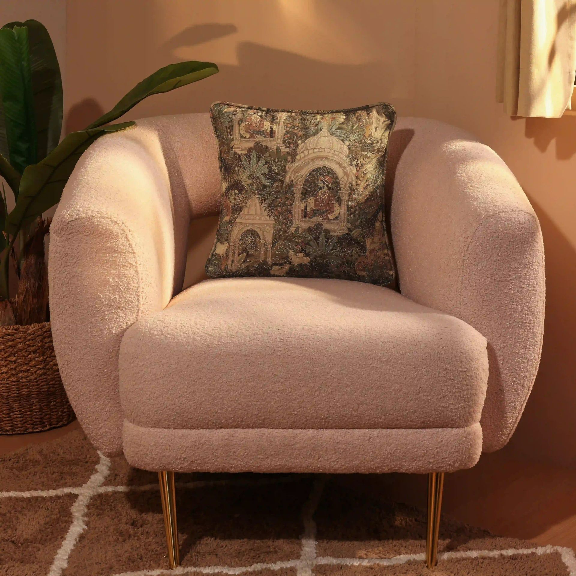 Indian Heritage Polyester Blend Mossy Henna Cushion Cover | Espricia
