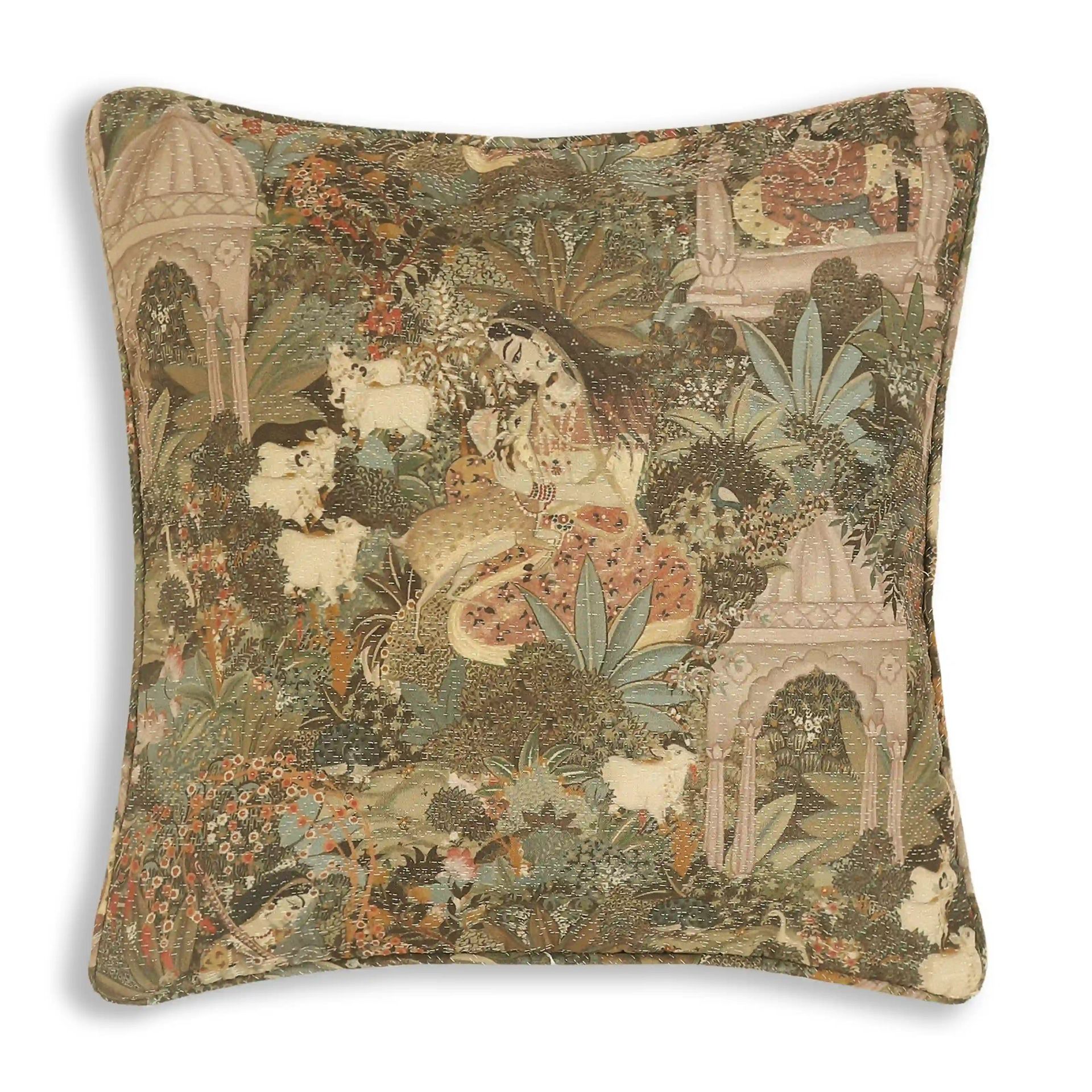 Indian Heritage Polyester Blend Mossy Henna Cushion Cover | Espricia