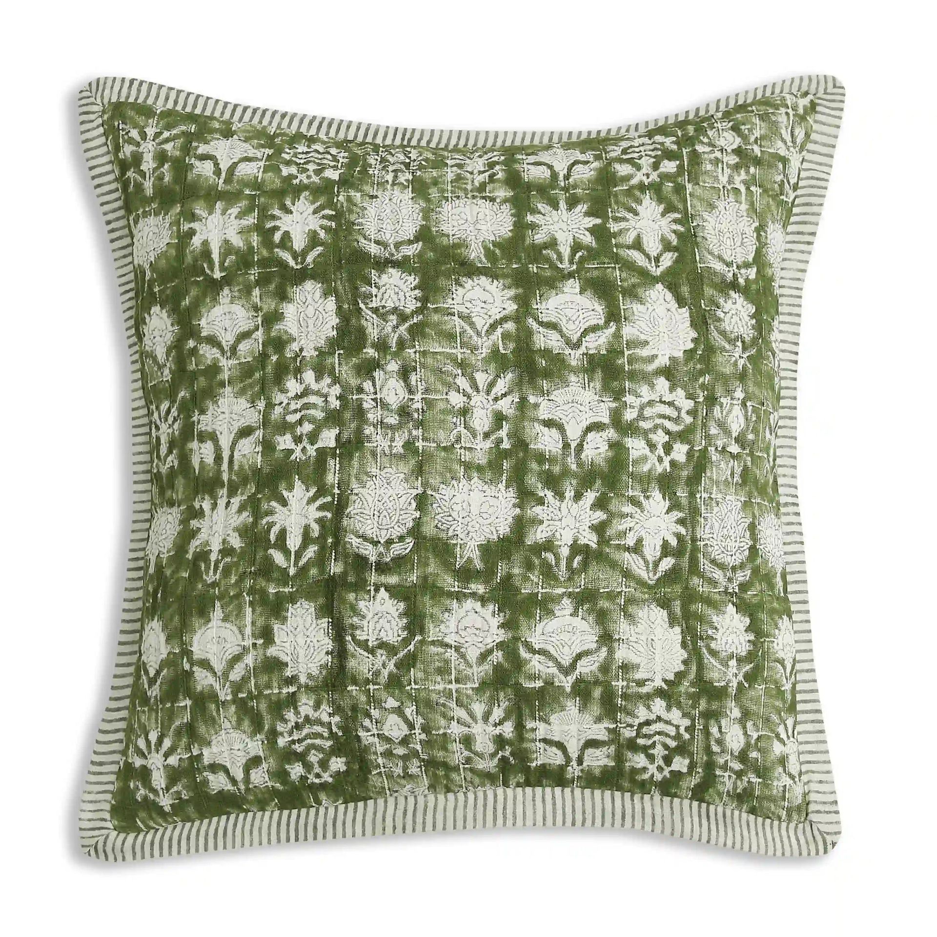 Indian Heritage 5 Layer Gauze Cotton Tropical Green Cushion Cover | Espricia