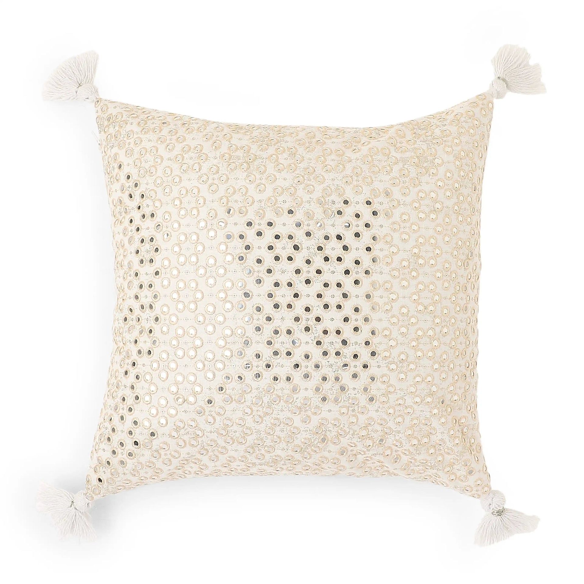 Indian Heritage Linen Blend Ivory Mist Cushion Cover | Espricia