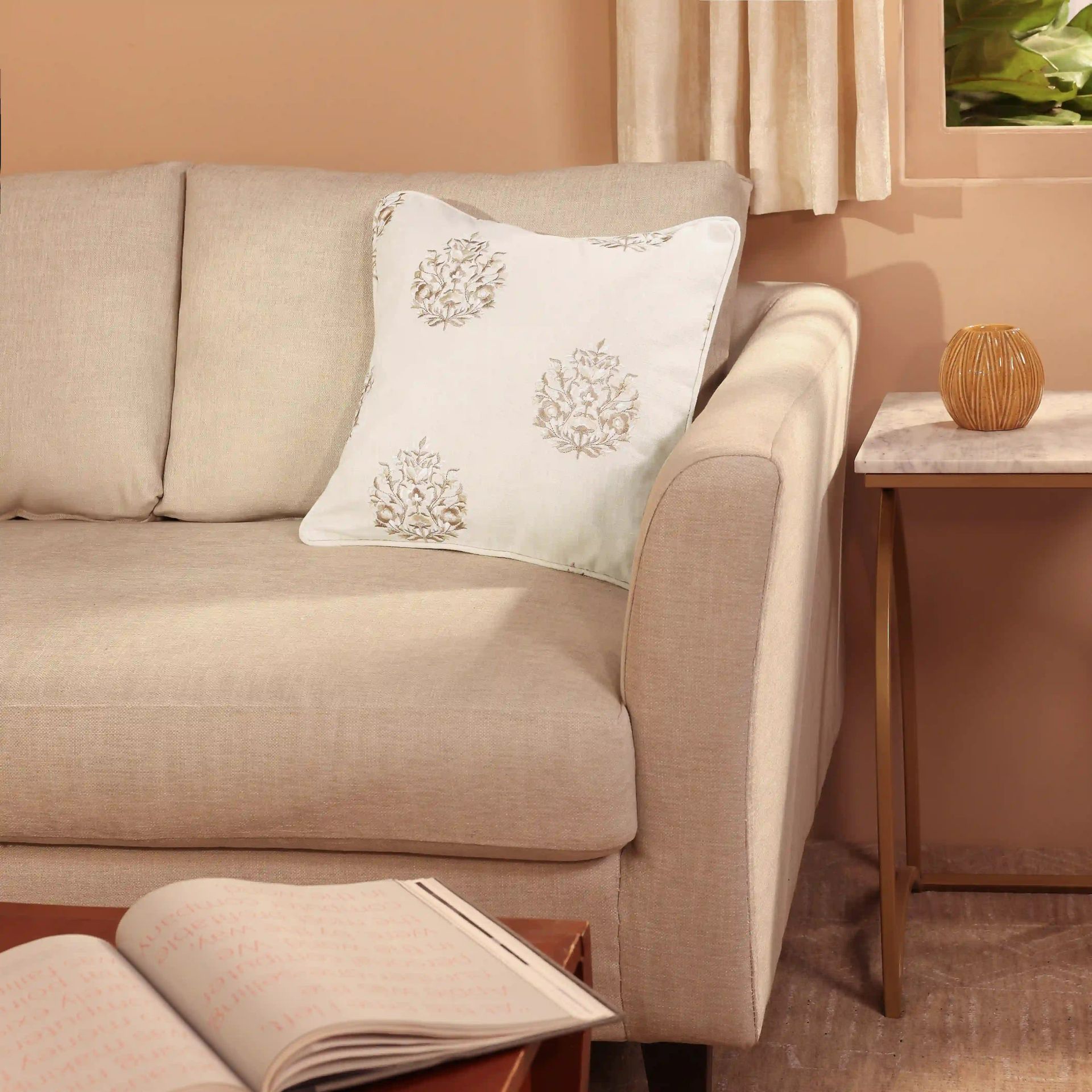 Indian Heritage Polyester Cotton Blend Wheat Whisper Cushion Cover | Espricia