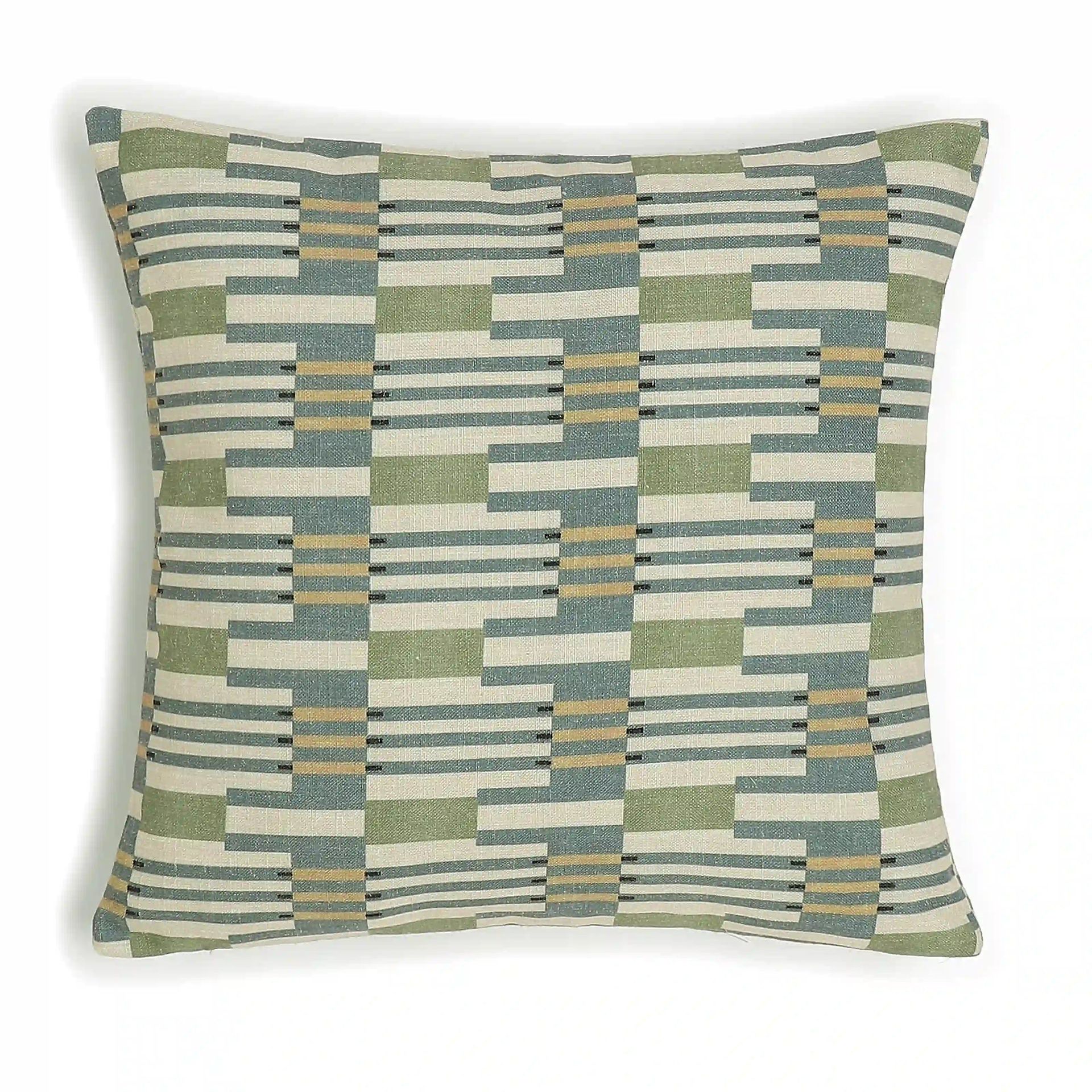 Geometric Polyester Blend Woodland Olive Cushion Cover | Vissencia