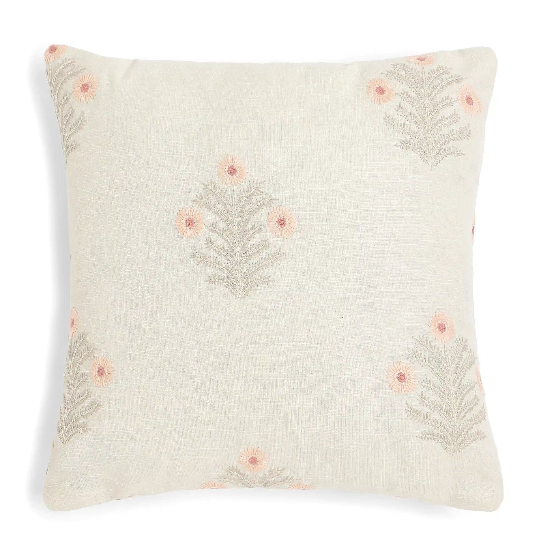 Indian Heritage Polyester Blend Light Pink Cushion Cover | Vissencia