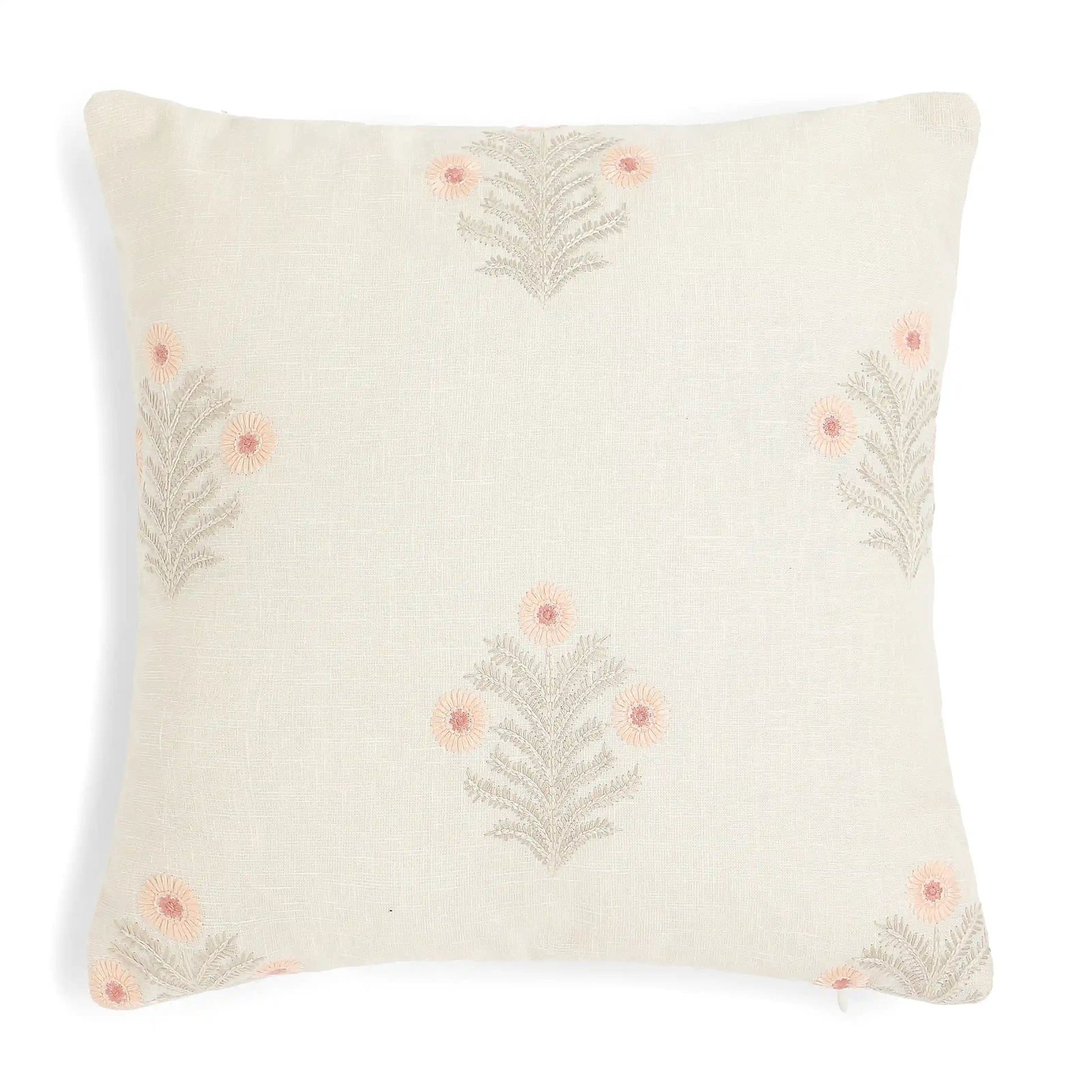 Indian Heritage Polyester Blend Light Pink Cushion Cover | Vissencia