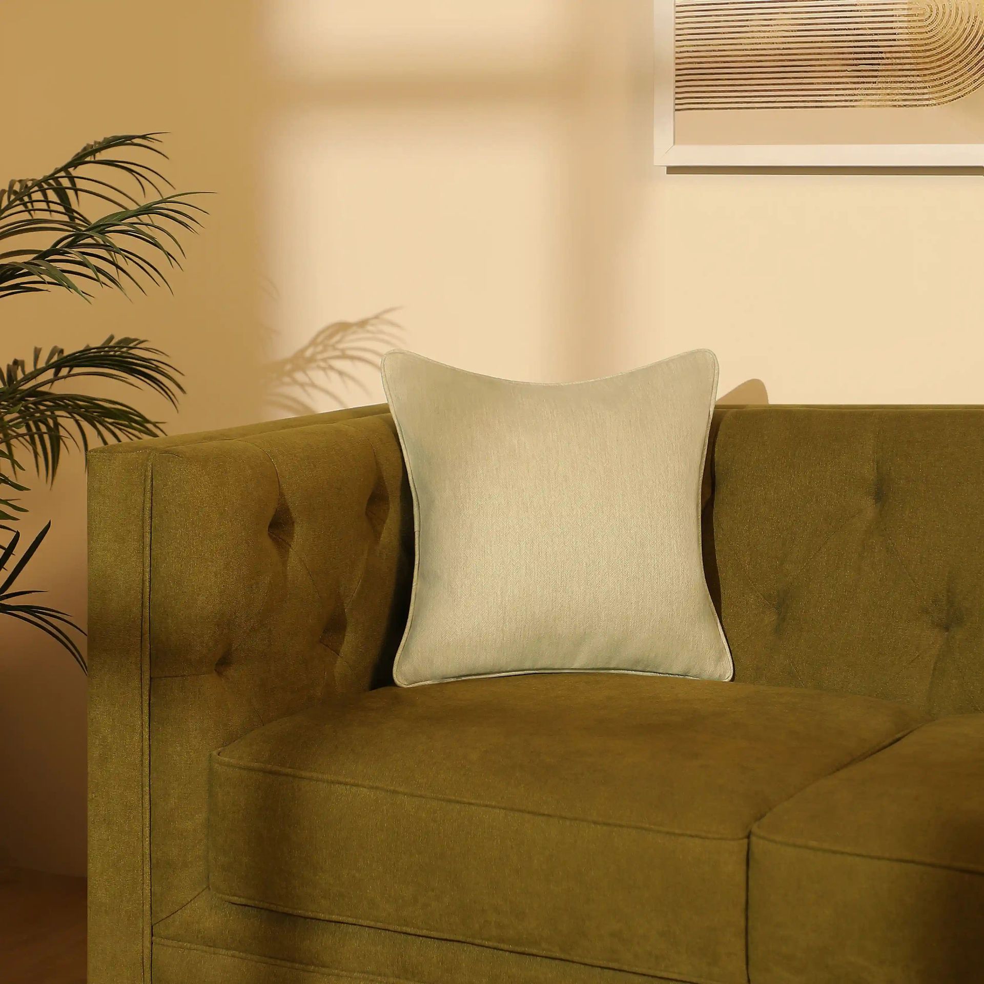 Solid Dyed Polyester Blend Almond Whisper Cushion Cover | Vissencia